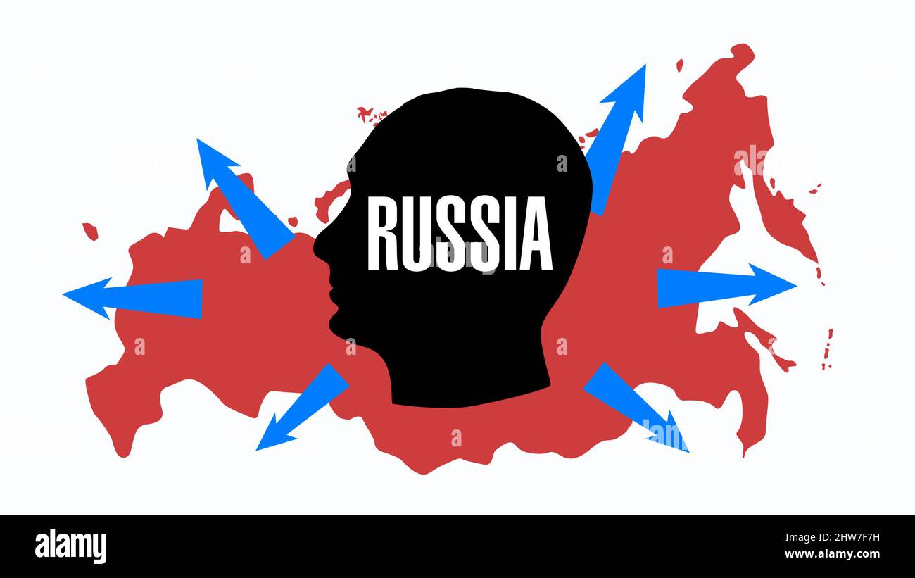 Silhouette de la tête sur l'illustration de la carte expansionniste de la Russie Banque D'Images