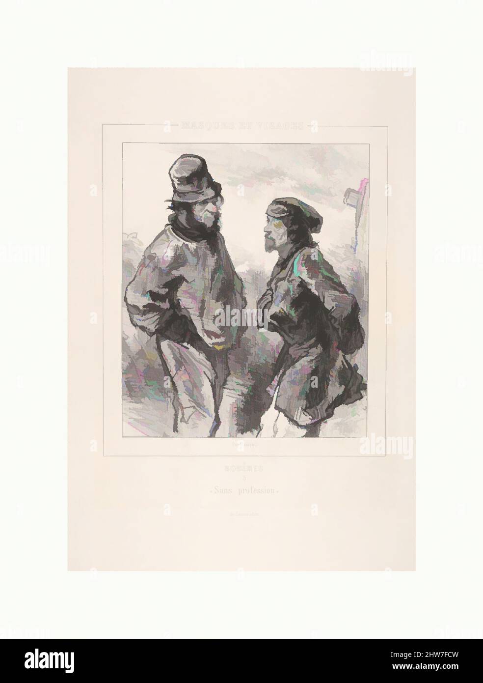 Art inspiré par sans profession, de la série Bohèmes, Masques et Visages, 19th Century, Lithographie, feuille: 13 9/16 x 9 7/16 po. (34,5 x 24 cm), estampes, Paul Gavarni Chevalier (français, Paris 1804–1866 Paris, oeuvres classiques modernisées par Artotop avec une touche de modernité. Formes, couleur et valeur, impact visuel accrocheur sur l'art émotions par la liberté d'œuvres d'art d'une manière contemporaine. Un message intemporel qui cherche une nouvelle direction créative. Artistes qui se tournent vers le support numérique et créent le NFT Artotop Banque D'Images
