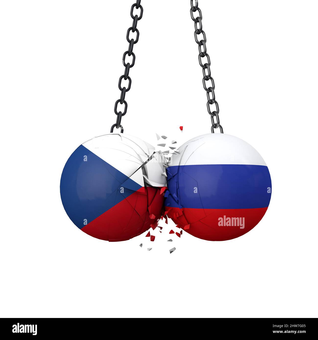 La Russie et la République tchèque concept des tensions politiques. Des balles de démolition de drapeau national se brisent. 3D rendu Banque D'Images