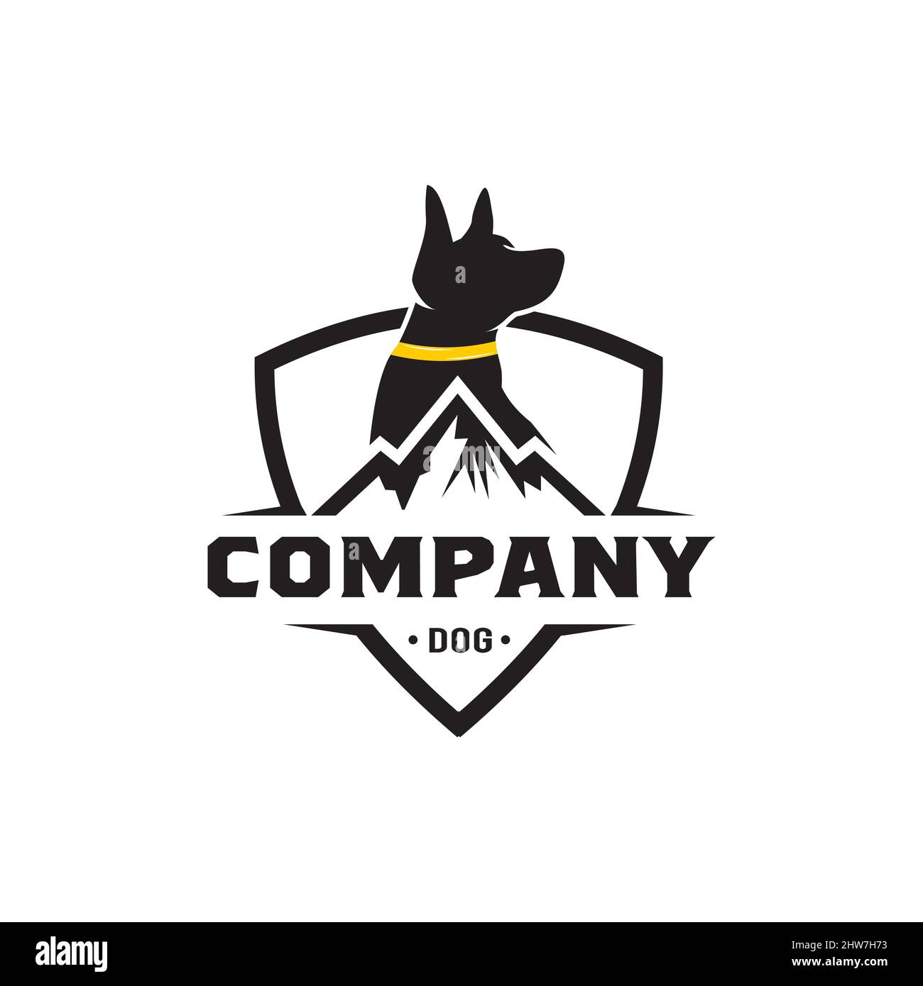 Fond de symbole de bouclier de logo de chien de montagne, modèle de conception, symbole Illustration de Vecteur