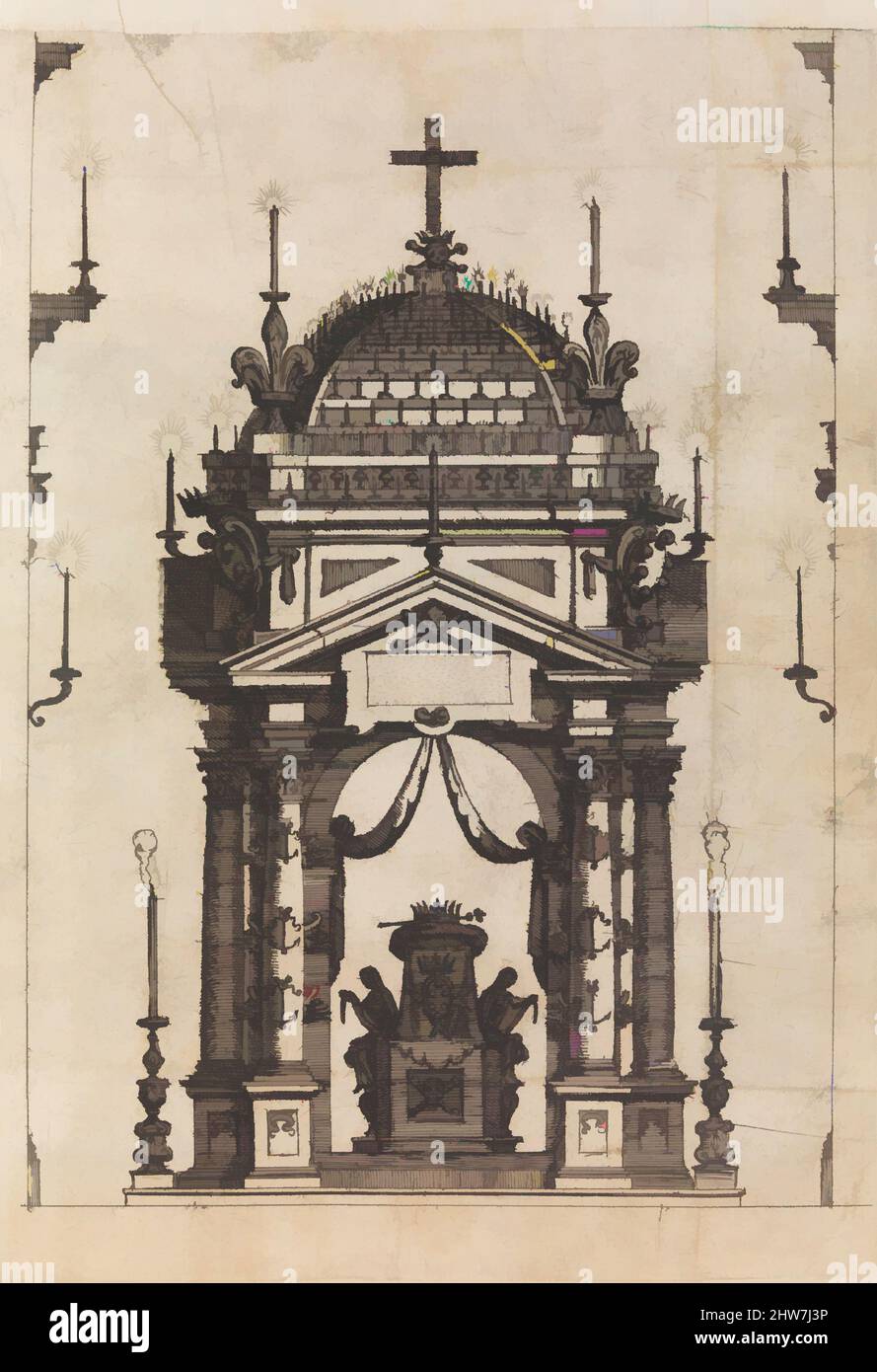 Art inspiré par la catapulque pour Fernando I, Duc de Toscane, de Descritione dell'Esquie fatte in Roma dalla nationale Fiorentina al Serenissimo Ferdinando III Gran Duca di Toscana il dì 22 di Giugno 1609, 1609, Etching, feuille: 9 5/8 x 6 15/16 po. (24,5 x 17,6 cm), tirages, oeuvres classiques modernisées par Artotop avec une touche de modernité. Formes, couleur et valeur, impact visuel accrocheur sur l'art émotions par la liberté d'œuvres d'art d'une manière contemporaine. Un message intemporel qui cherche une nouvelle direction créative. Artistes qui se tournent vers le support numérique et créent le NFT Artotop Banque D'Images