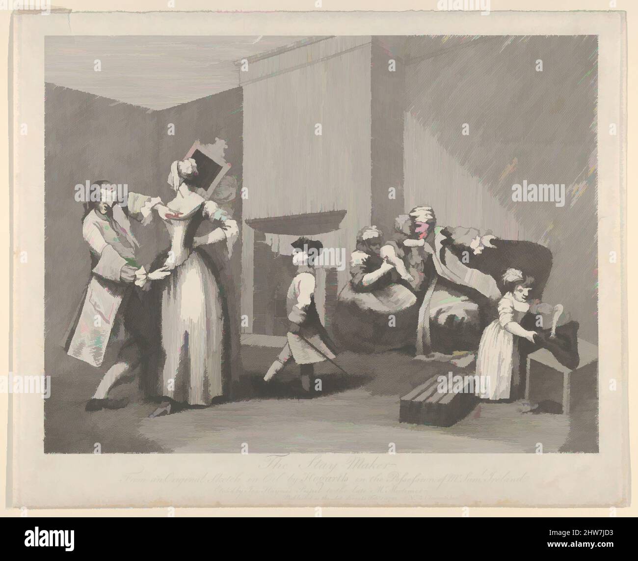 Art inspiré par le Stay-Maker, 1 février 1782, Etching, feuille : 12 3/8 x 15 3/8 po. (31,4 x 39 cm), Prints, d'après William Hogarth (britannique, Londres 1697–1764 Londres, les œuvres classiques modernisées par Artotop avec une touche de modernité. Formes, couleur et valeur, impact visuel accrocheur sur l'art émotions par la liberté d'œuvres d'art d'une manière contemporaine. Un message intemporel qui cherche une nouvelle direction créative. Artistes qui se tournent vers le support numérique et créent le NFT Artotop Banque D'Images