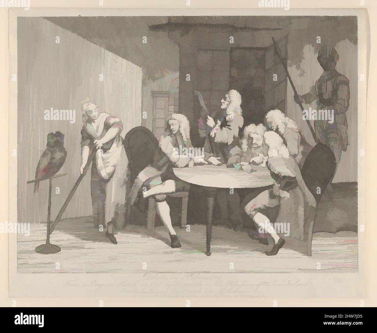 Art inspiré par débats sur palmistère, 1 février 1782, Etching, feuille : 11 13/16 x 14 9/16 po. (30 x 37 cm), Prints, d'après William Hogarth (britannique, Londres 1697–1764 Londres, les œuvres classiques modernisées par Artotop avec une touche de modernité. Formes, couleur et valeur, impact visuel accrocheur sur l'art émotions par la liberté d'œuvres d'art d'une manière contemporaine. Un message intemporel qui cherche une nouvelle direction créative. Artistes qui se tournent vers le support numérique et créent le NFT Artotop Banque D'Images