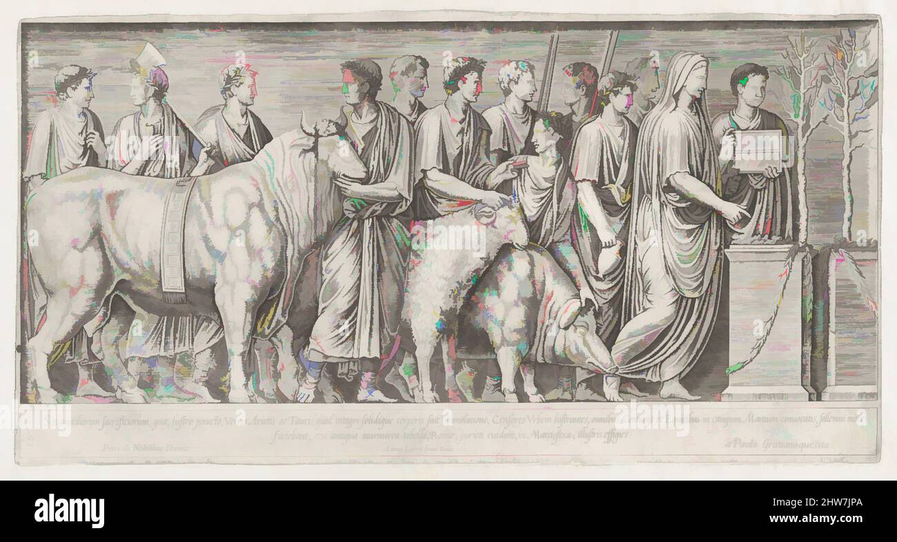 Art inspiré par Speculum Romanae Magnificatiae : sacrifice sur le Campus Martius, 16th siècle, gravure, feuille : 10 1/4 x 18 1/8 po. (26 x 46 cm), Prints, Anonyme, oeuvres classiques modernisées par Artotop avec une touche de modernité. Formes, couleur et valeur, impact visuel accrocheur sur l'art émotions par la liberté d'œuvres d'art d'une manière contemporaine. Un message intemporel qui cherche une nouvelle direction créative. Artistes qui se tournent vers le support numérique et créent le NFT Artotop Banque D'Images