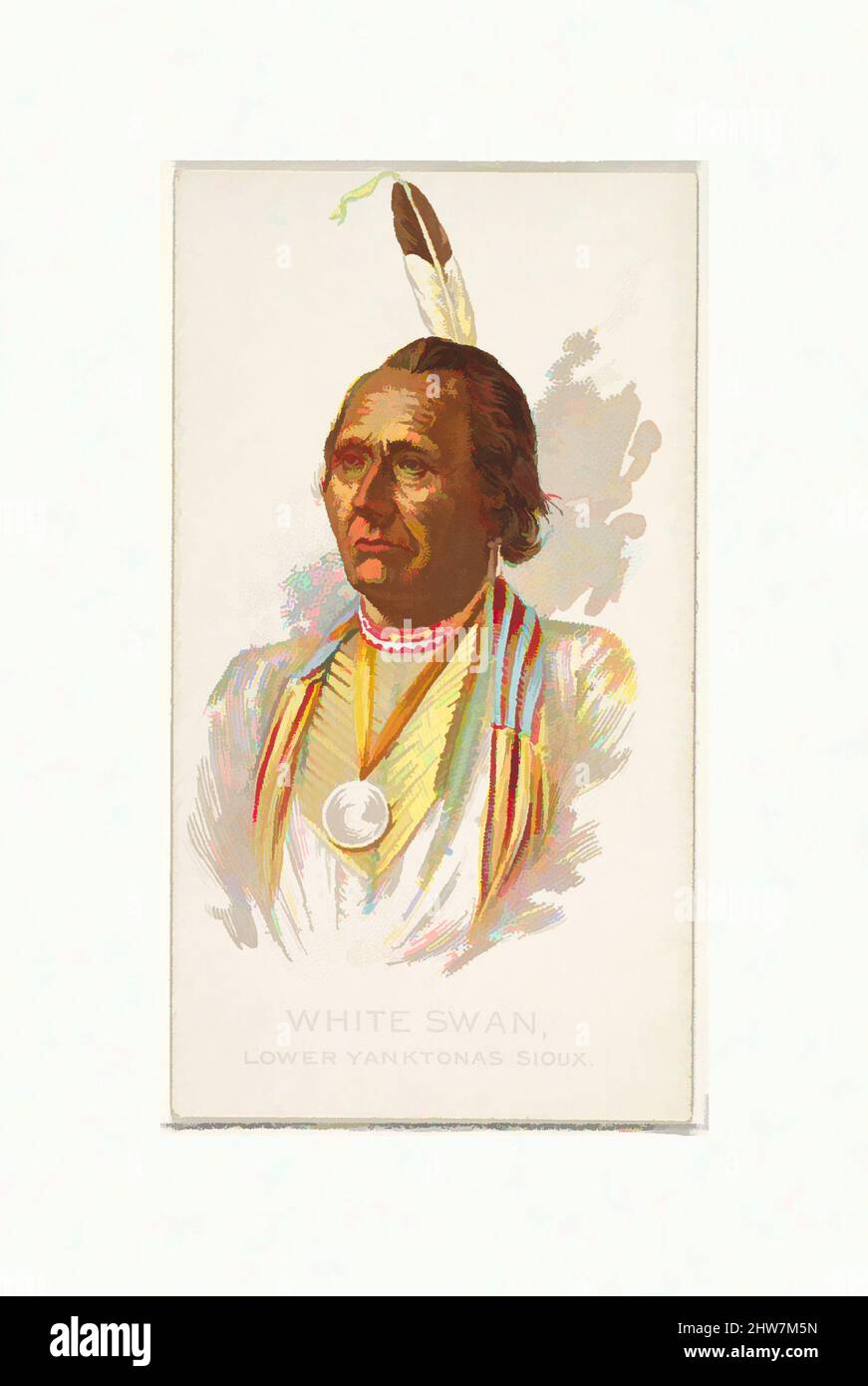 Art inspiré par White Swan, Lower Yanktonas Sioux, de la série American Indian Chiefs (N2) pour Allen & Ginter cigarettes Brands, 1888, lithographie couleur commerciale, feuille : 2 3/4 x 1 1/2 po. (7 x 3,8 cm), cartes professionnelles de la série "American Indian Chiefs" (N2), émises en 1888 dans a, œuvres classiques modernisées par Artotop avec un peu de modernité. Formes, couleur et valeur, impact visuel accrocheur sur l'art émotions par la liberté d'œuvres d'art d'une manière contemporaine. Un message intemporel qui cherche une nouvelle direction créative. Artistes qui se tournent vers le support numérique et créent le NFT Artotop Banque D'Images