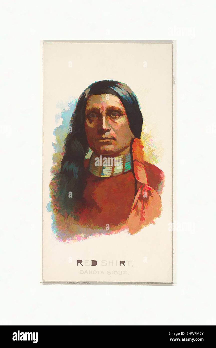 Art inspiré par Red shirt, Dakota Sioux, de la série American Indian Chiefs (N2) pour Allen & Ginter cigarettes Brands, 1888, lithographie couleur commerciale, feuille : 2 3/4 x 1 1/2 po. (7 x 3,8 cm), cartes professionnelles de la série "American Indian Chiefs" (N2), émises en 1888 dans une série de, œuvres classiques modernisées par Artotop avec une touche de modernité. Formes, couleur et valeur, impact visuel accrocheur sur l'art émotions par la liberté d'œuvres d'art d'une manière contemporaine. Un message intemporel qui cherche une nouvelle direction créative. Artistes qui se tournent vers le support numérique et créent le NFT Artotop Banque D'Images