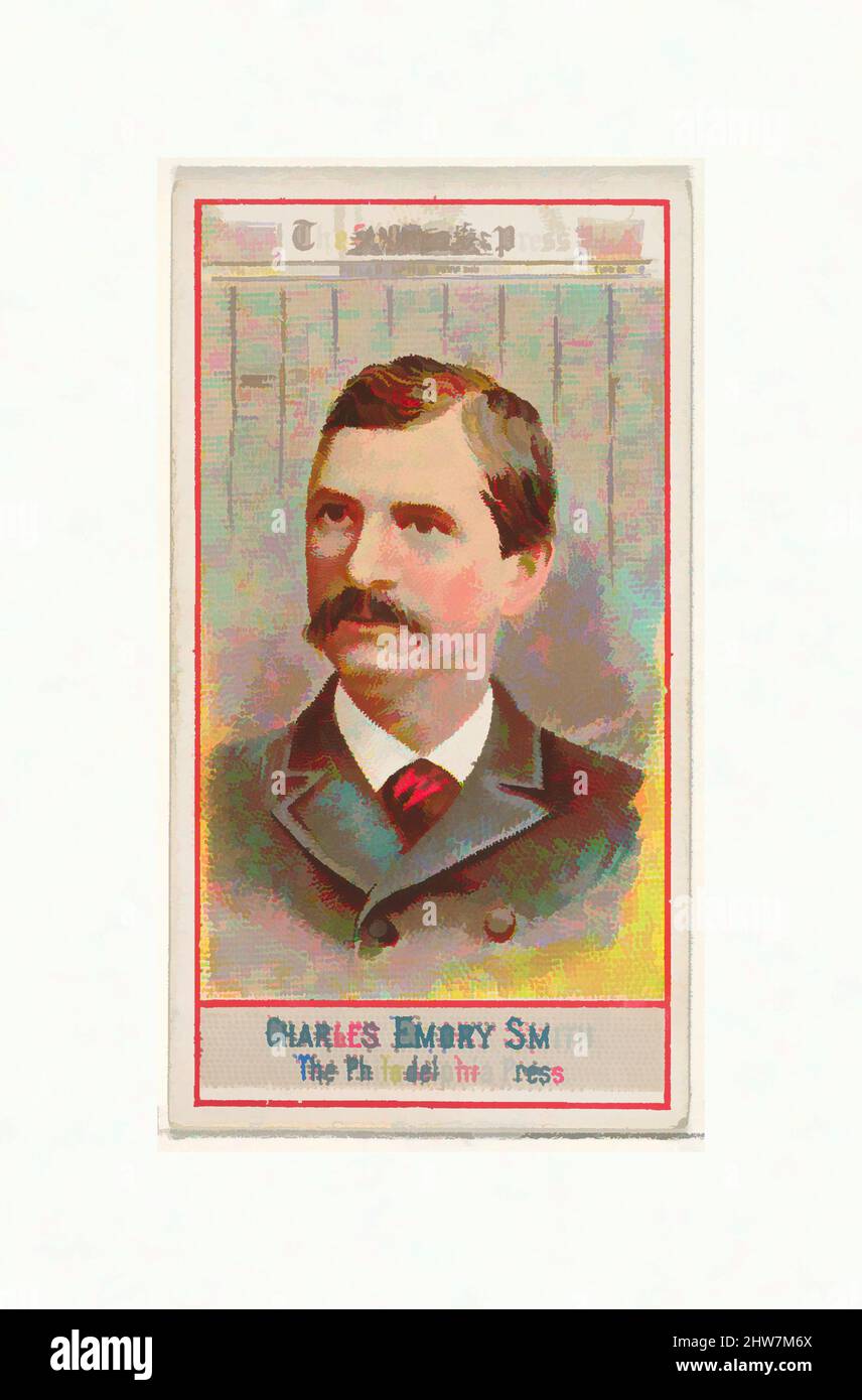 Art inspiré par Charles Emory Smith, The Philadelphia Press, de la série des éditeurs américains (N1) pour Allen & Ginter cigarettes Brands, 1887, lithographie couleur commerciale, feuille : 2 3/4 x 1 1/2 po. (7 x 3,8 cm), cartes professionnelles de la série "American Editors" (N1), émises en 1887 dans a, œuvres classiques modernisées par Artotop avec un peu de modernité. Formes, couleur et valeur, impact visuel accrocheur sur l'art émotions par la liberté d'œuvres d'art d'une manière contemporaine. Un message intemporel qui cherche une nouvelle direction créative. Artistes qui se tournent vers le support numérique et créent le NFT Artotop Banque D'Images