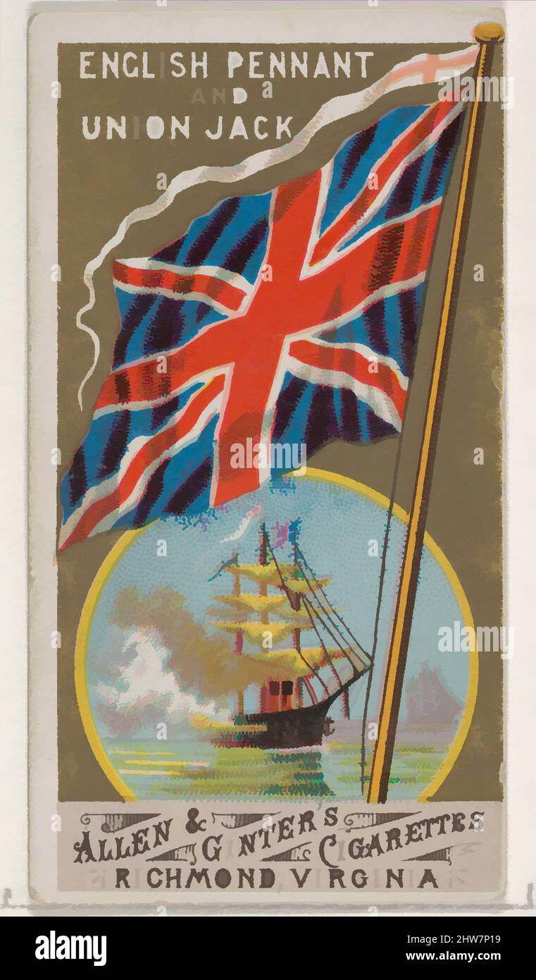 Art inspiré par Royal Standard, Grande-Bretagne, de Flags of All Nations, série 1 (N9) pour Allen & Ginter cigarettes Brands, 1887, lithographie couleur commerciale, feuille : 2 3/4 x 1 1/2 po. (7 x 3,8 cm), cartes professionnelles de l'ensemble, "drapeaux de toutes les nations", série 1 (N9), publié en 1887 dans a, oeuvres classiques modernisées par Artotop avec un peu de modernité. Formes, couleur et valeur, impact visuel accrocheur sur l'art émotions par la liberté d'œuvres d'art d'une manière contemporaine. Un message intemporel qui cherche une nouvelle direction créative. Artistes qui se tournent vers le support numérique et créent le NFT Artotop Banque D'Images