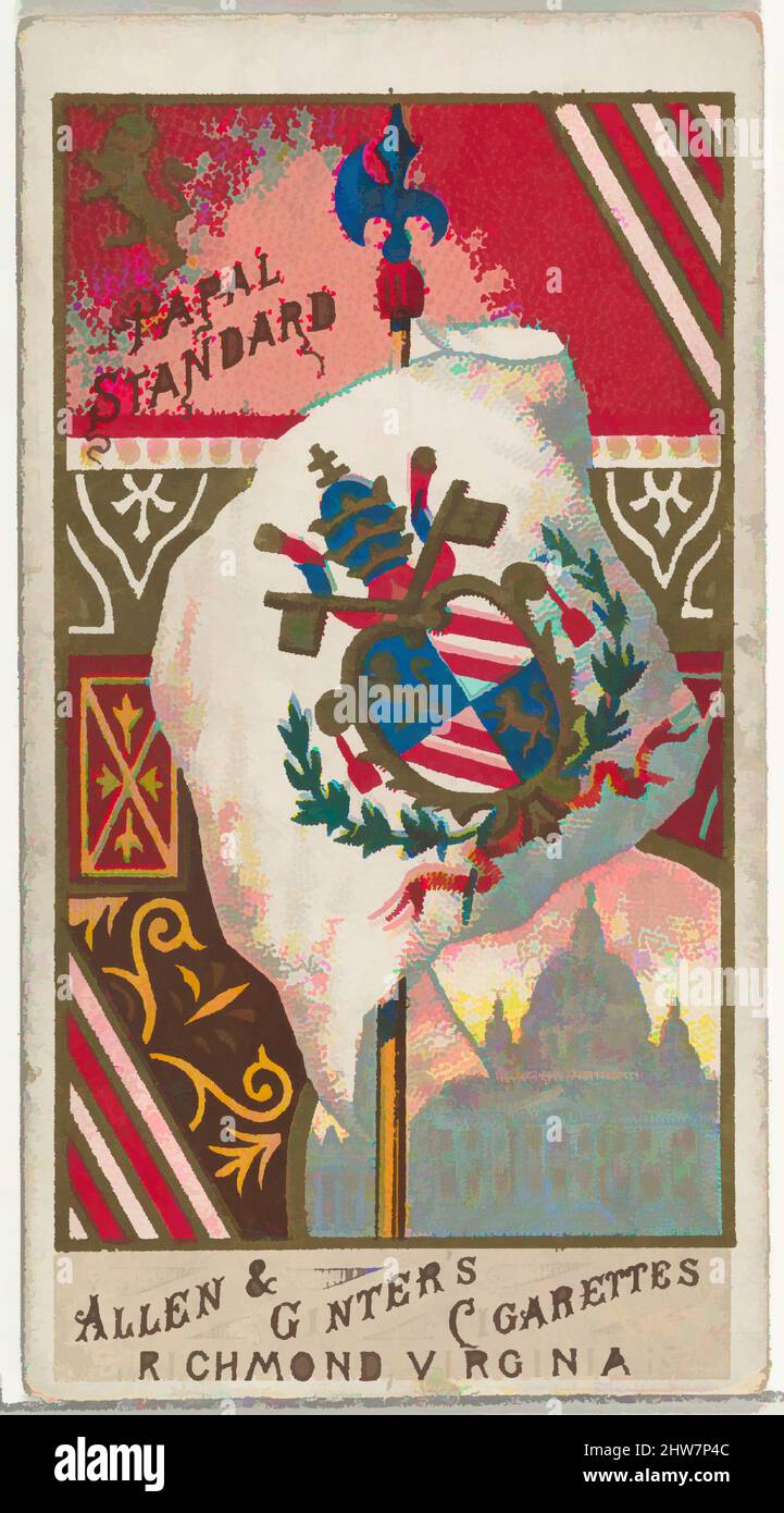 Art inspiré de la norme papale, de Flags of All Nations, série 1 (N9) pour Allen & Ginter cigarettes Brands, 1887, lithographie couleur commerciale, feuille : 2 3/4 x 1 1/2 po. (7 x 3,8 cm), cartes professionnelles de l'ensemble, "drapeaux de toutes les nations", série 1 (N9), publié en 1887 en une série de 48, oeuvres classiques modernisées par Artotop avec un peu de modernité. Formes, couleur et valeur, impact visuel accrocheur sur l'art émotions par la liberté d'œuvres d'art d'une manière contemporaine. Un message intemporel qui cherche une nouvelle direction créative. Artistes qui se tournent vers le support numérique et créent le NFT Artotop Banque D'Images