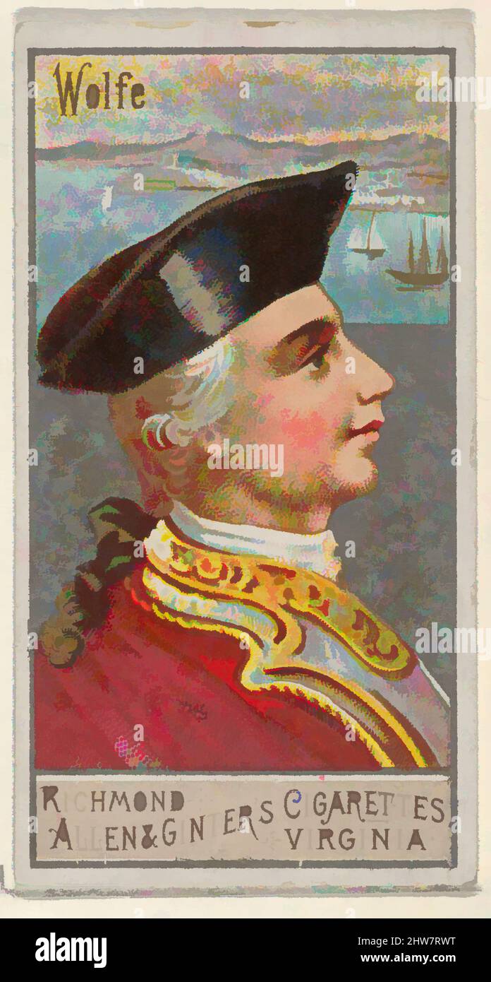 Art inspiré par James P. Wolfe, de la série Great Generals (N15) pour Allen & Ginter cigarettes Brands, 1888, lithographie couleur commerciale, feuille : 2 3/4 x 1 1/2 po. (7 x 3,8 cm), cartes professionnelles de la série "Grands généraux" (N15), émises en 1888 dans un ensemble de 50 cartes pour promouvoir Allen, oeuvres classiques modernisées par Artotop avec un peu de modernité. Formes, couleur et valeur, impact visuel accrocheur sur l'art émotions par la liberté d'œuvres d'art d'une manière contemporaine. Un message intemporel qui cherche une nouvelle direction créative. Artistes qui se tournent vers le support numérique et créent le NFT Artotop Banque D'Images