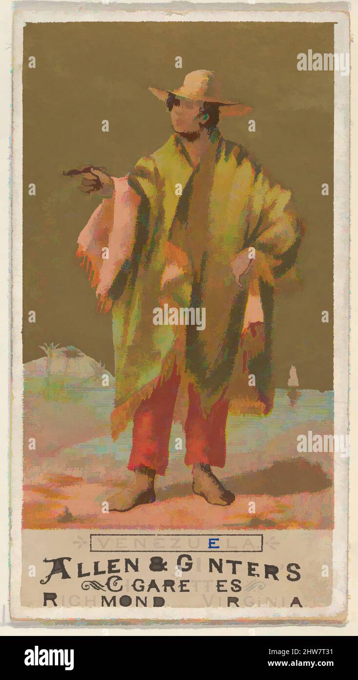Art inspiré par le Venezuela, de la série « natifs et costumes » (N16) pour Allen & Ginter cigarettes Brands, 1886, lithographie couleur commerciale, feuille : 2 3/4 x 1 1/2 po. (7 x 3,8 cm), cartes professionnelles de la série 'autochtones en costume' (N16), émises en 1886 dans un ensemble de 50 cartes à promouvoir, oeuvres classiques modernisées par Artotop avec un peu de modernité. Formes, couleur et valeur, impact visuel accrocheur sur l'art émotions par la liberté d'œuvres d'art d'une manière contemporaine. Un message intemporel qui cherche une nouvelle direction créative. Artistes qui se tournent vers le support numérique et créent le NFT Artotop Banque D'Images