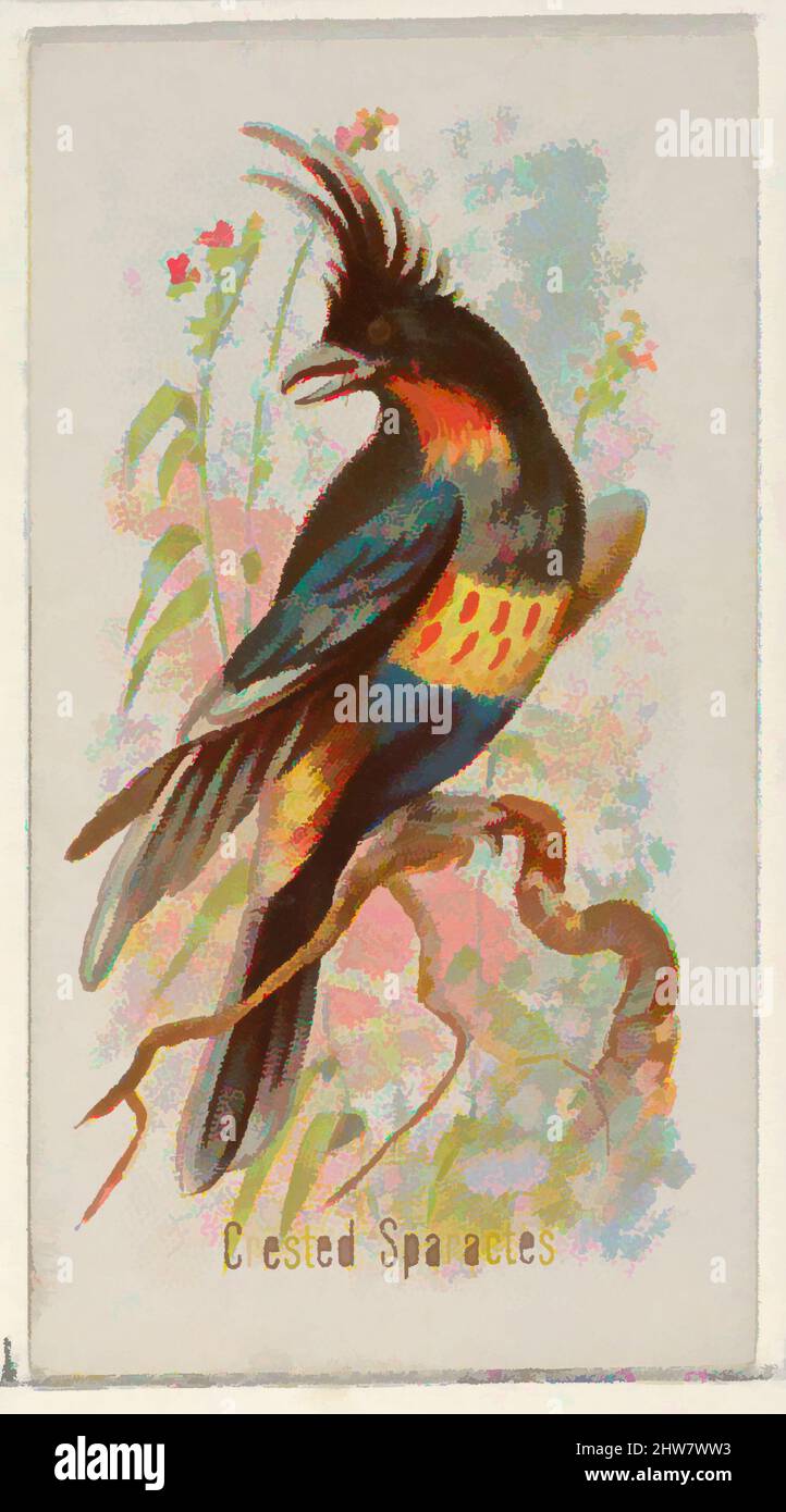 Art inspiré par Crested Sparactes, de la série Song Birds of the World (N23) pour Allen & Ginter cigarettes, 1890, lithographie couleur commerciale, feuille : 2 3/4 x 1 1/2 po. (7 x 3,8 cm), cartes professionnelles de la série « Mong Birds of the World » (N23), émises en 1890 dans un jeu de 50 cartes à, œuvres classiques modernisées par Artotop avec un peu de modernité. Formes, couleur et valeur, impact visuel accrocheur sur l'art émotions par la liberté d'œuvres d'art d'une manière contemporaine. Un message intemporel qui cherche une nouvelle direction créative. Artistes qui se tournent vers le support numérique et créent le NFT Artotop Banque D'Images