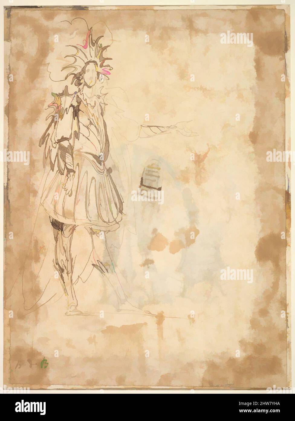 Art inspiré par Costume Design avec un grand Headdress et long Cape, ca. 1620–56, encre marron, feuille : 11 1/8 x 8 3/16 po. (28,3 x 20,8 cm), Baccio del Bianco (italien, Florence 1604–1656 Escorial) (et atelier, oeuvres classiques modernisées par Artotop avec une touche de modernité. Formes, couleur et valeur, impact visuel accrocheur sur l'art émotions par la liberté d'œuvres d'art d'une manière contemporaine. Un message intemporel qui cherche une nouvelle direction créative. Artistes qui se tournent vers le support numérique et créent le NFT Artotop Banque D'Images