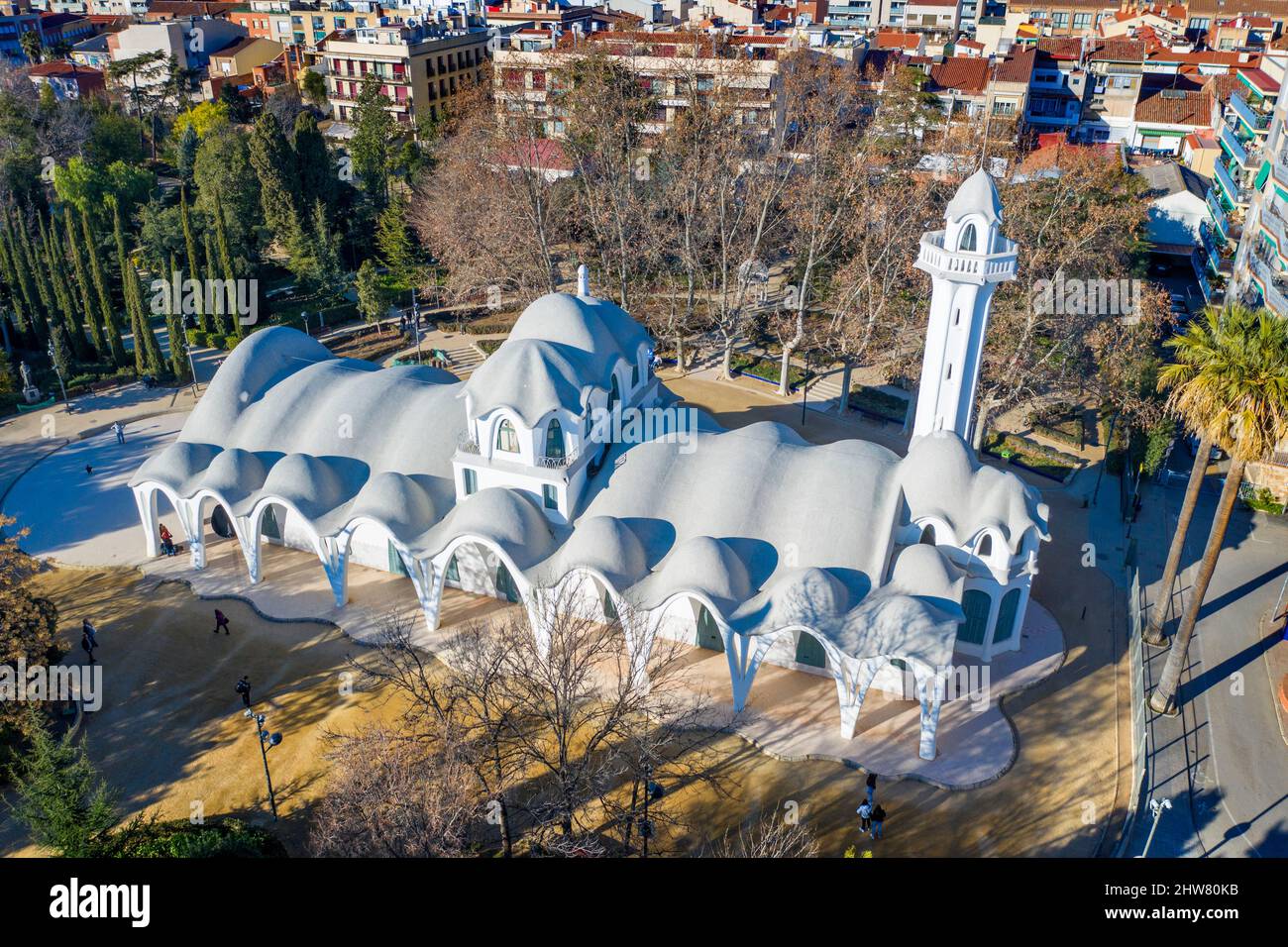Masia Freixa ( 1907 ). Bâtiment moderniste inspiré par Gaudí. Lluis Moncunill architecte. Parc de Sant Jordi, Terrassa, Catalogne. Espagne. Banque D'Images