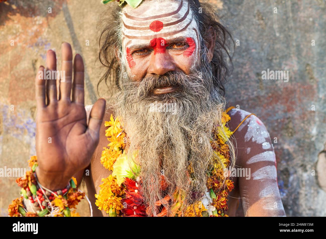 Inde Madyha Pradesh Orcha. Portrait d'un homme Saint (sadhu) Banque D'Images
