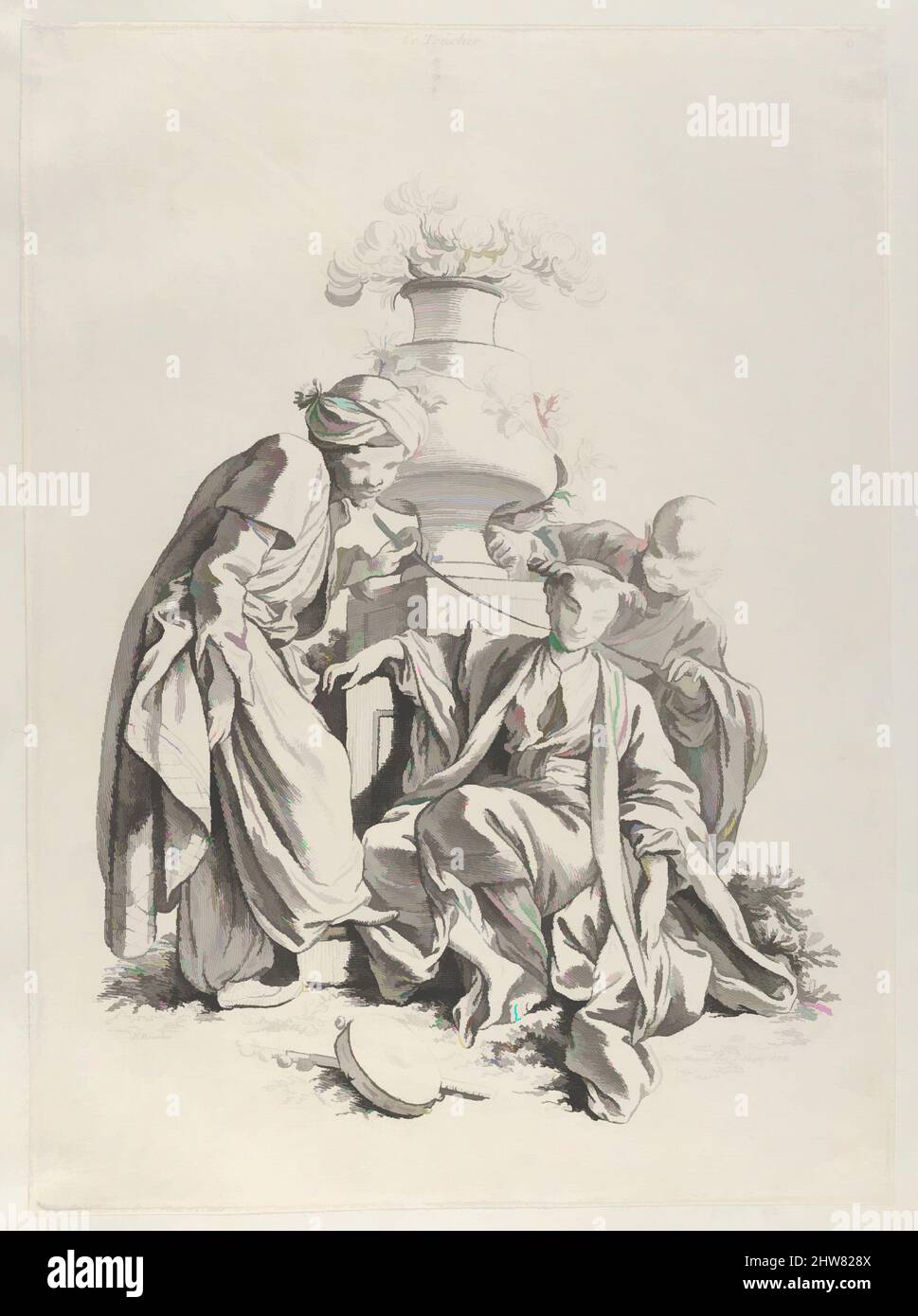 Toucher, des cinq sens, 18th siècle, gravure et gravure, feuille: 148 13/16 x 10 15/16 po. (378 x 27,8 cm), François Boucher (français, Paris 1703–1770 Paris) Banque D'Images