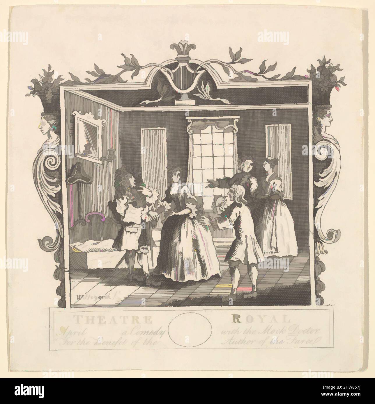 Art inspiré par Ticket for Fielding's The Mock Doctor, 1732 ?, Etching, feuille : 5 13/16 x 5 11/16 po. (14,8 x 14,4 cm), Prints, anciennement attribué à William Hogarth (British, London 1697–1764 London, Classic œuvres modernisées par Artotop avec une touche de modernité. Formes, couleur et valeur, impact visuel accrocheur sur l'art émotions par la liberté d'œuvres d'art d'une manière contemporaine. Un message intemporel qui cherche une nouvelle direction créative. Artistes qui se tournent vers le support numérique et créent le NFT Artotop Banque D'Images