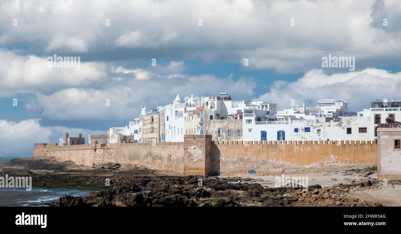 Essaouira, Maroc. Station remparts, mur de la ville. Banque D'Images