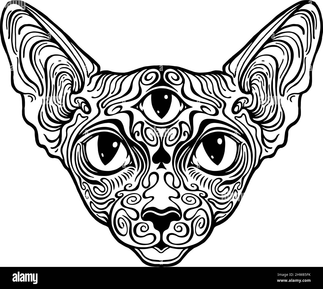 Motif Sphinx Cat. Illustration graphique du troisième œil Illustration de Vecteur