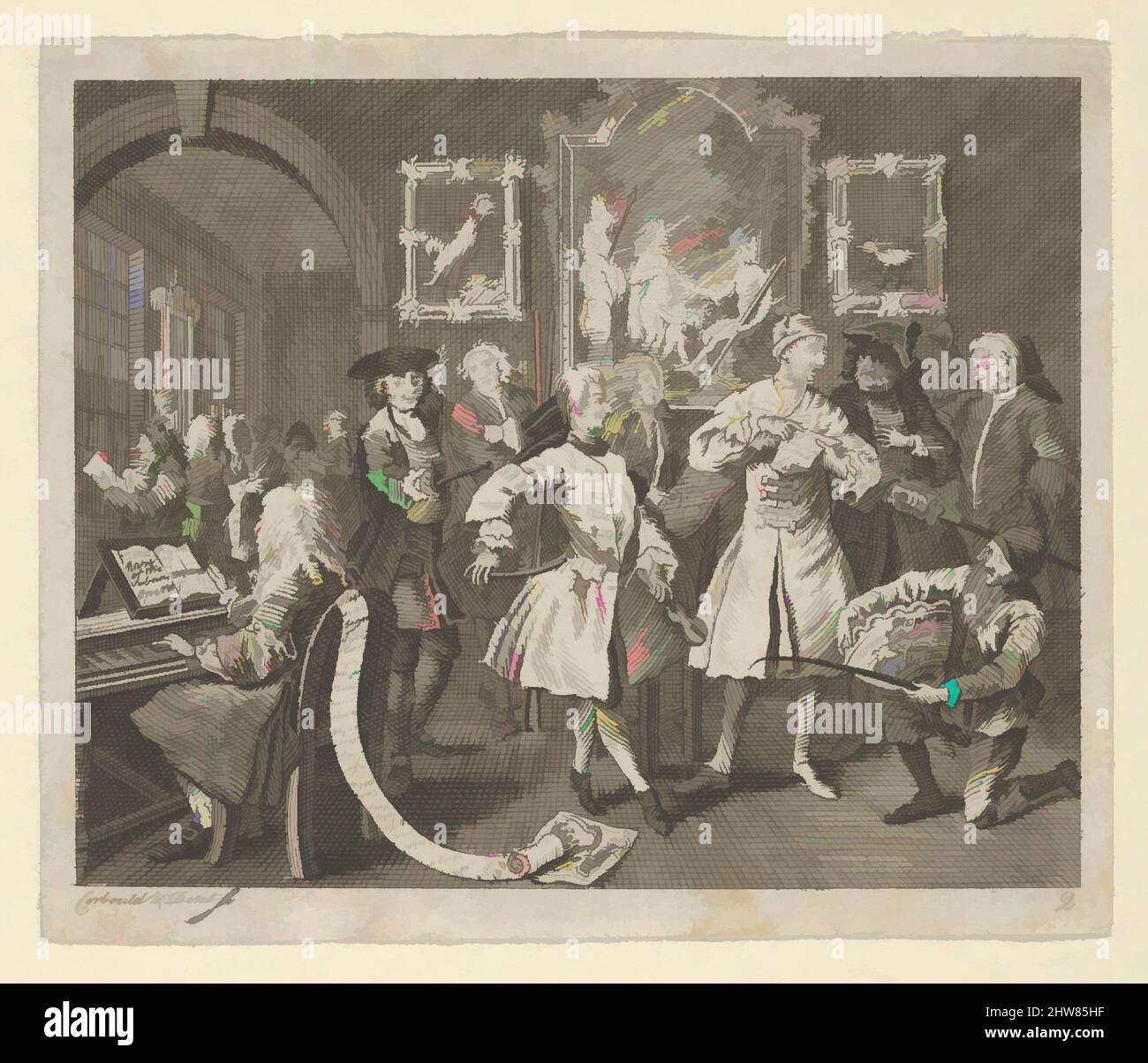 Art inspiré par Le progrès D'Un Rake, planche 2, ca. 1800, gravure, feuille : 2 11/16 x 3 1/4 po. (6,8 x 8,2 cm), Prints, d'après William Hogarth (britannique, Londres 1697–1764 Londres, les œuvres classiques modernisées par Artotop avec une touche de modernité. Formes, couleur et valeur, impact visuel accrocheur sur l'art émotions par la liberté d'œuvres d'art d'une manière contemporaine. Un message intemporel qui cherche une nouvelle direction créative. Artistes qui se tournent vers le support numérique et créent le NFT Artotop Banque D'Images