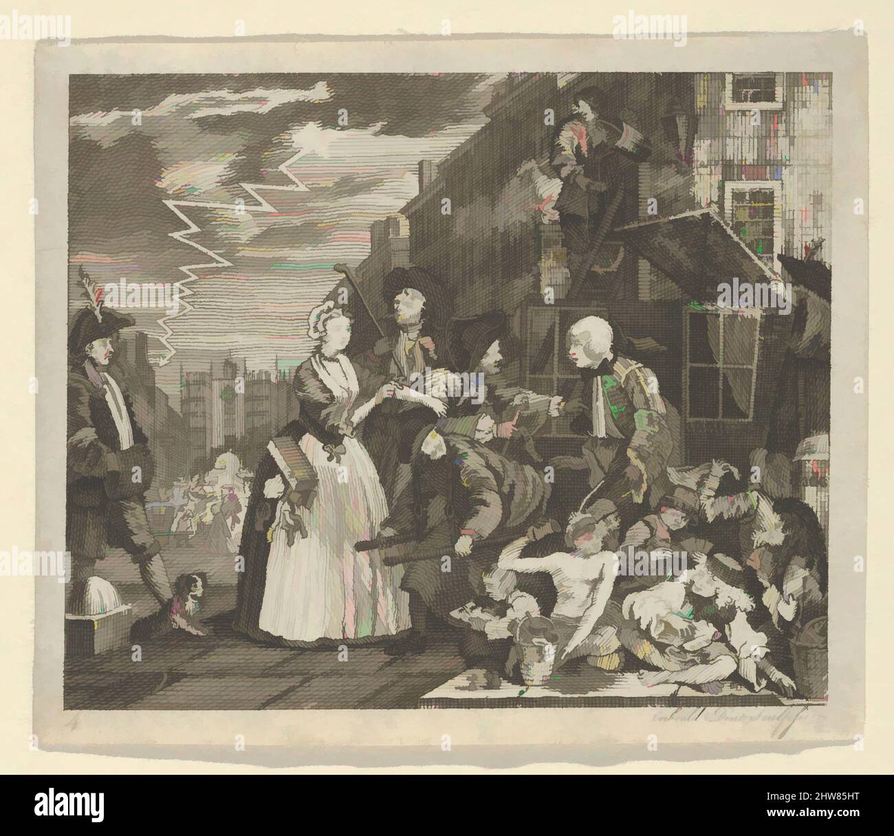 Art inspiré par Le progrès D'Un Rake, planche 4, ca. 1800, gravure, feuille : 2 11/16 x 3 1/8 po. (6,8 x 8 cm), Prints, d'après William Hogarth (britannique, Londres 1697–1764 Londres, les œuvres classiques modernisées par Artotop avec une touche de modernité. Formes, couleur et valeur, impact visuel accrocheur sur l'art émotions par la liberté d'œuvres d'art d'une manière contemporaine. Un message intemporel qui cherche une nouvelle direction créative. Artistes qui se tournent vers le support numérique et créent le NFT Artotop Banque D'Images