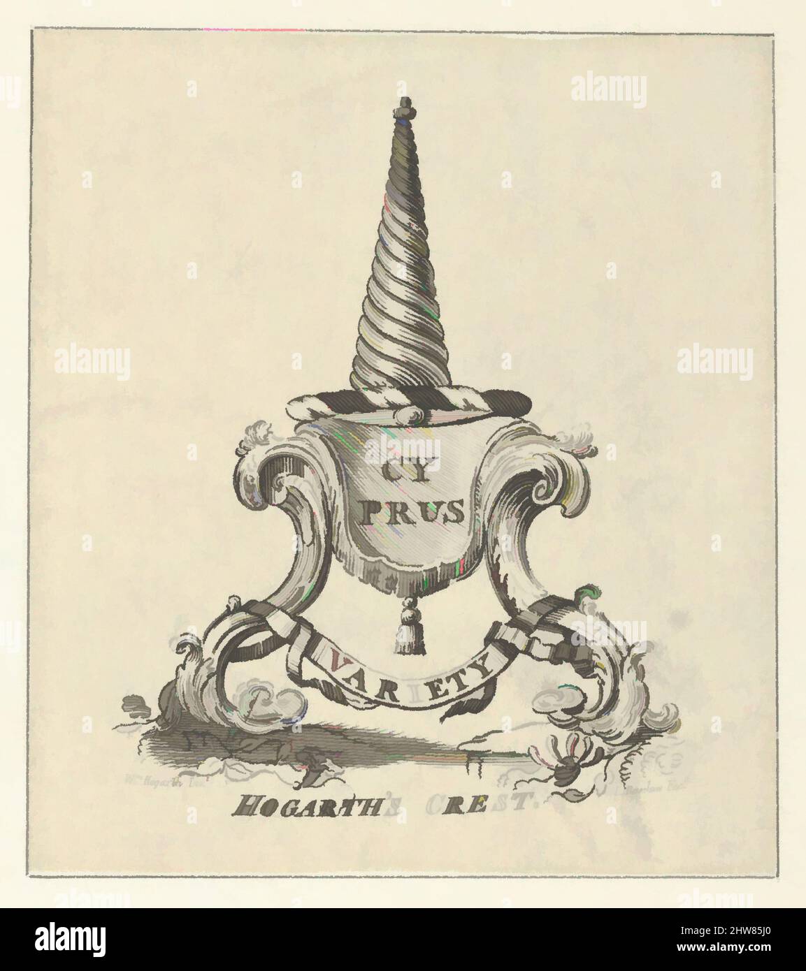 Art inspiré par Hogarth's Crest, CA. 1790, gravure et décapage, feuille : 3 3/16 x 2 13/16 po. (8,1 x 7,2 cm), Prints, conçu par William Hogarth (British, London 1697–1764 London, Classic œuvres modernisées par Artotop avec une touche de modernité. Formes, couleur et valeur, impact visuel accrocheur sur l'art émotions par la liberté d'œuvres d'art d'une manière contemporaine. Un message intemporel qui cherche une nouvelle direction créative. Artistes qui se tournent vers le support numérique et créent le NFT Artotop Banque D'Images