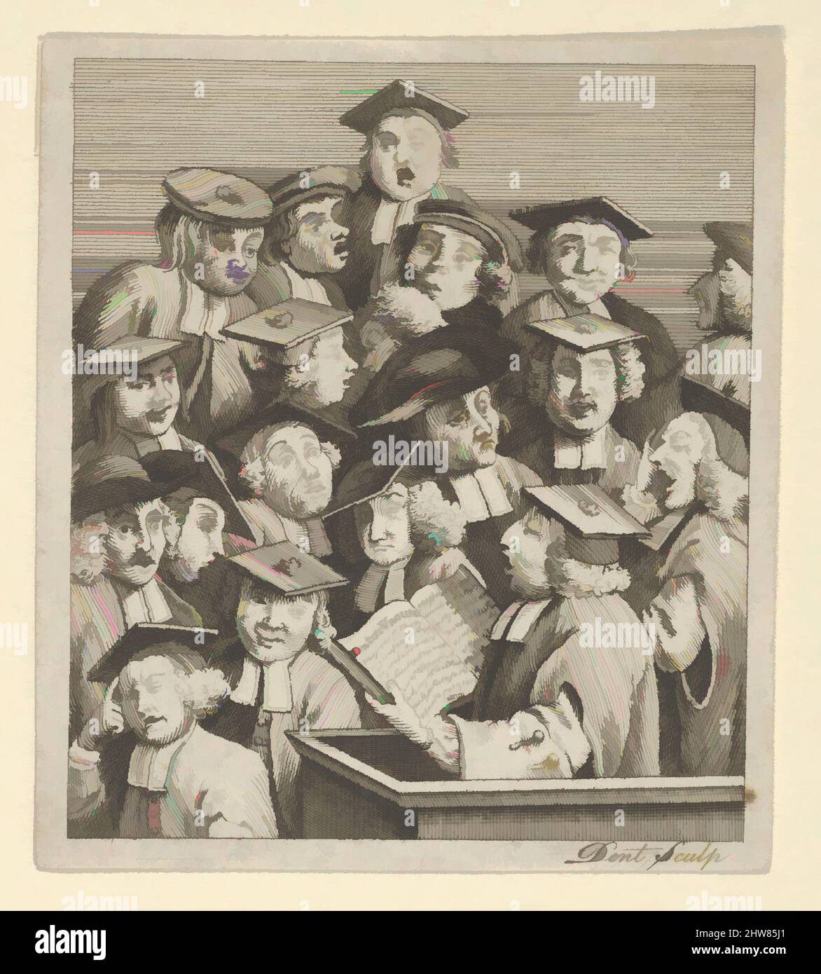 Art inspiré par les boursiers à une conférence, ca. 1800, gravure, feuille : 2 15/16 x 2 11/16 po. (7,5 x 6,8 cm), Prints, d'après William Hogarth (britannique, Londres 1697–1764 Londres, les œuvres classiques modernisées par Artotop avec une touche de modernité. Formes, couleur et valeur, impact visuel accrocheur sur l'art émotions par la liberté d'œuvres d'art d'une manière contemporaine. Un message intemporel qui cherche une nouvelle direction créative. Artistes qui se tournent vers le support numérique et créent le NFT Artotop Banque D'Images