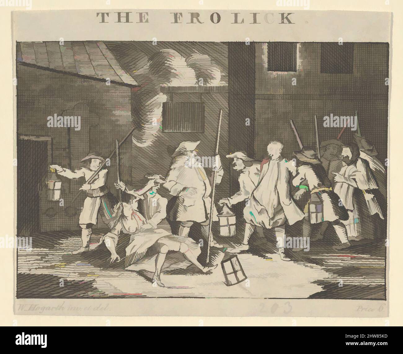 Art inspiré par le Frolick (la lumière de recherche), 1790–1810, gravure, feuille : 2 11/16 x 3 1/4 po. (6,8 x 8,2 cm), Prints, d'après William Hogarth (britannique, Londres 1697–1764 Londres, les œuvres classiques modernisées par Artotop avec une touche de modernité. Formes, couleur et valeur, impact visuel accrocheur sur l'art émotions par la liberté d'œuvres d'art d'une manière contemporaine. Un message intemporel qui cherche une nouvelle direction créative. Artistes qui se tournent vers le support numérique et créent le NFT Artotop Banque D'Images