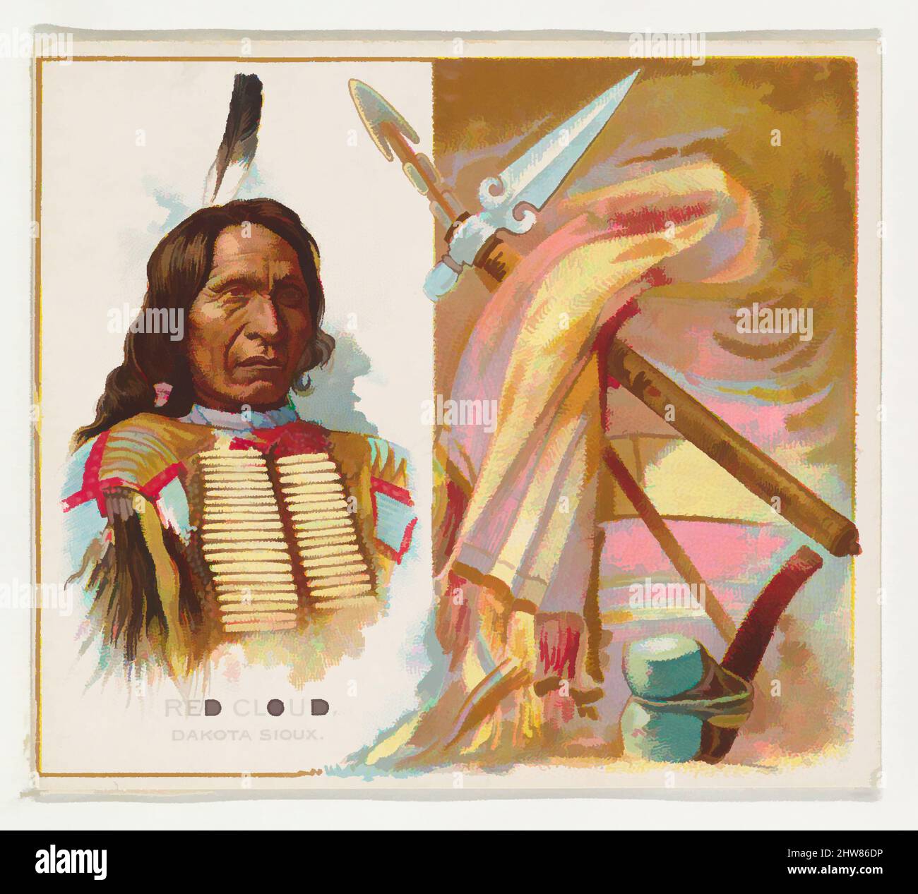 Art inspiré par Red Cloud, Dakota Sioux, de la série American Indian Chiefs (N36) pour les cigarettes Allen & Ginter, 1888, lithographie couleur commerciale, feuille : 2 7/8 x 3 1/4 po. (7,3 x 8,3 cm), cartes professionnelles de la série "American Indian Chiefs" (N36), émises en 1888 dans un ensemble de 50, œuvres classiques modernisées par Artotop avec un peu de modernité. Formes, couleur et valeur, impact visuel accrocheur sur l'art émotions par la liberté d'œuvres d'art d'une manière contemporaine. Un message intemporel qui cherche une nouvelle direction créative. Artistes qui se tournent vers le support numérique et créent le NFT Artotop Banque D'Images