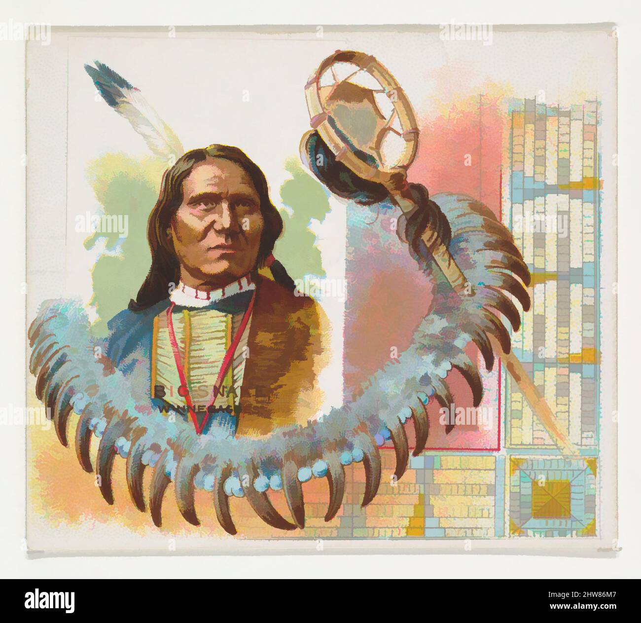 Art inspiré par Big Snake, Winnebagots, de la série American Indian Chiefs (N36) pour les cigarettes Allen & Ginter, 1888, lithographie couleur commerciale, feuille : 2 7/8 x 3 1/4 po. (7,3 x 8,3 cm), cartes professionnelles de la série "American Indian Chiefs" (N36), émises en 1888 dans un ensemble de 50, œuvres classiques modernisées par Artotop avec un peu de modernité. Formes, couleur et valeur, impact visuel accrocheur sur l'art émotions par la liberté d'œuvres d'art d'une manière contemporaine. Un message intemporel qui cherche une nouvelle direction créative. Artistes qui se tournent vers le support numérique et créent le NFT Artotop Banque D'Images
