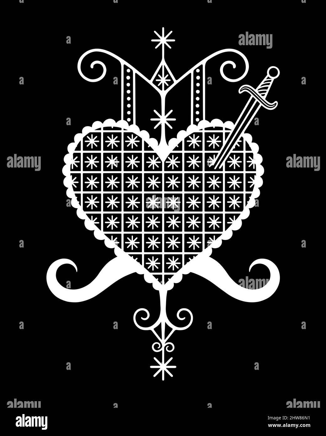 Erzulie Dantor véve le symbole voodoo haïtien Illustration de Vecteur