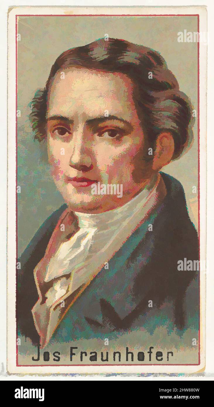 Art inspiré par Joseph Fraunhofer, échantillon de l'imprimeur pour l'album souvenir The World's Inventors (A25) pour Allen & Ginter cigarettes, 1888, lithographie couleur commerciale, feuille : 2 3/4 x 1 1/2 po. (7 x 3,8 cm), les échantillons de l'imprimeur pour l'album de collectionneur 'World's Inventors' (A25), publié dans, les œuvres classiques modernisées par Artotop avec une touche de modernité. Formes, couleur et valeur, impact visuel accrocheur sur l'art émotions par la liberté d'œuvres d'art d'une manière contemporaine. Un message intemporel qui cherche une nouvelle direction créative. Artistes qui se tournent vers le support numérique et créent le NFT Artotop Banque D'Images