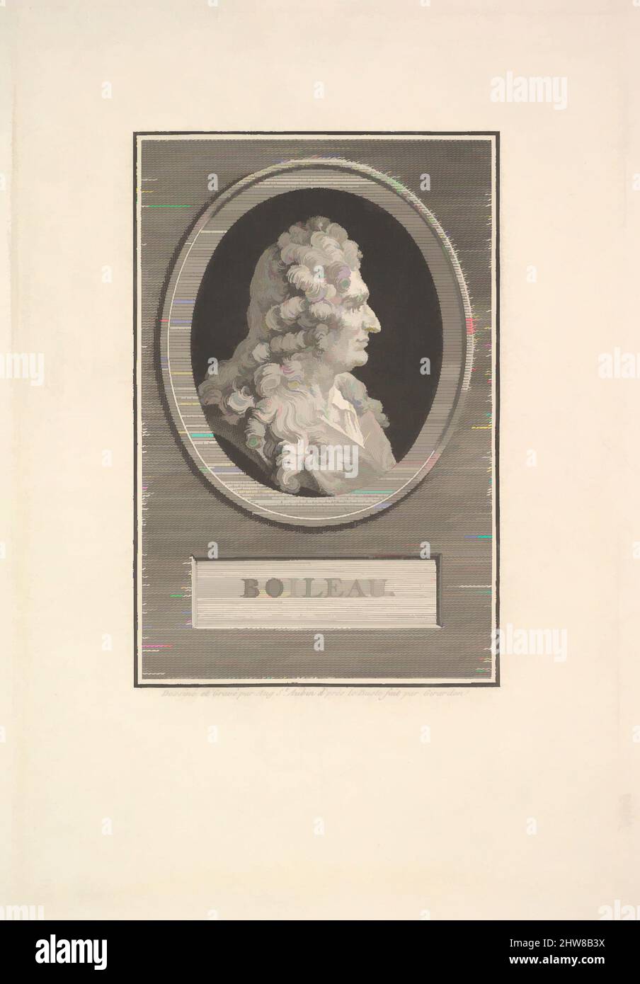 Art inspiré par Portrait de Despréaux Nicolas Boileau, 1800, gravure et gravure; troisième état de trois (Bocher), feuille: 10 5/8 × 6 3/4 po. (27 × 17,2 cm), estampes, Augustin de Saint-Aubin (français, Paris 1736–1807 Paris), d'après François Girardon (français, Troyes 1628–1715 Paris, oeuvres classiques modernisées par Artotop avec une touche de modernité. Formes, couleur et valeur, impact visuel accrocheur sur l'art émotions par la liberté d'œuvres d'art d'une manière contemporaine. Un message intemporel qui cherche une nouvelle direction créative. Artistes qui se tournent vers le support numérique et créent le NFT Artotop Banque D'Images