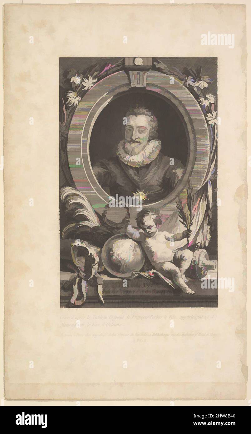 Art inspiré par Portrait d'Henri IV, 1777, gravure et gravure; entre quatrième et cinquième état de cinq (Bocher), feuille: 8 1/2 × 5 1/4 po. (21,6 × 13,4 cm), estampes, Augustin de Saint-Aubin (français, Paris 1736–1807 Paris), après Frans Pourbus le plus jeune (Netherlandish, Anvers 1569–, oeuvres classiques modernisées par Artotop avec une touche de modernité. Formes, couleur et valeur, impact visuel accrocheur sur l'art émotions par la liberté d'œuvres d'art d'une manière contemporaine. Un message intemporel qui cherche une nouvelle direction créative. Artistes qui se tournent vers le support numérique et créent le NFT Artotop Banque D'Images