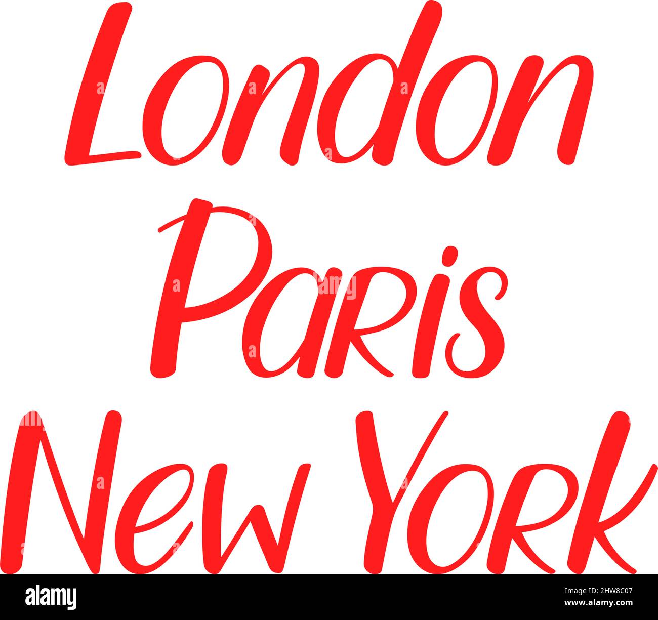 ensemble de villes de calligraphie. Londres, Paris, New York. Calligraphie à la main Illustration de Vecteur