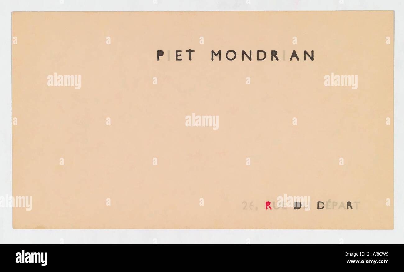 Art inspiré par Piet Mondrian, carte d'appel, ca. 1919–38, typographie, feuille : 1 3/4 × 3 1/16 po. (4,4 × 7,7 cm), Anonyme, oeuvres classiques modernisées par Artotop avec une touche de modernité. Formes, couleur et valeur, impact visuel accrocheur sur l'art émotions par la liberté d'œuvres d'art d'une manière contemporaine. Un message intemporel qui cherche une nouvelle direction créative. Artistes qui se tournent vers le support numérique et créent le NFT Artotop Banque D'Images