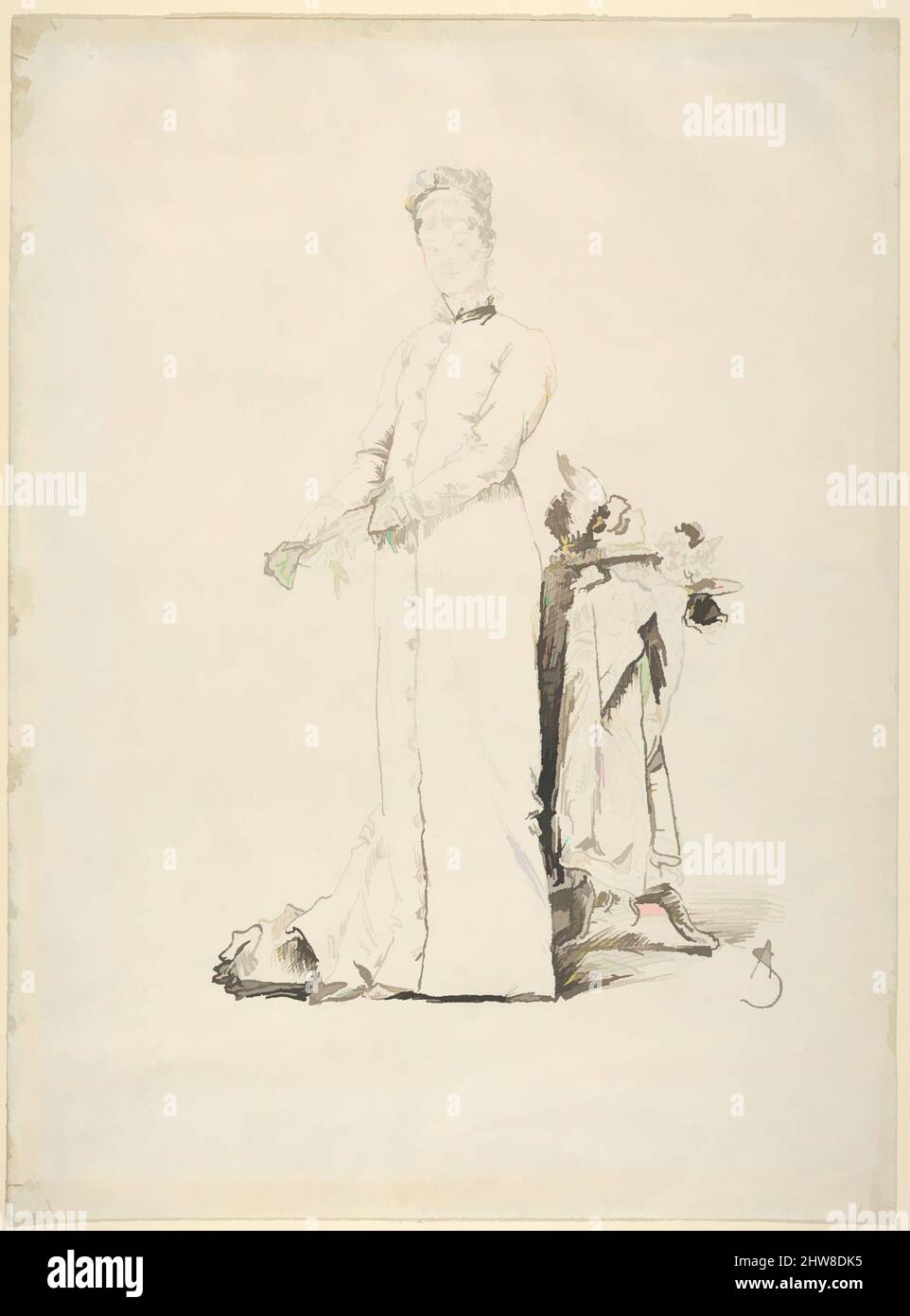 Art inspiré par Une jeune dame debout qui prend ses gants, 1876 ou après, stylo et encre brune, sur graphite, feuille: 13 × 9 5/8 po. (33 × 24,5 cm), dessins, Alfred Stevens (belge, Bruxelles 1823–1906 Paris, oeuvres classiques modernisées par Artotop avec une touche de modernité. Formes, couleur et valeur, impact visuel accrocheur sur l'art émotions par la liberté d'œuvres d'art d'une manière contemporaine. Un message intemporel qui cherche une nouvelle direction créative. Artistes qui se tournent vers le support numérique et créent le NFT Artotop Banque D'Images