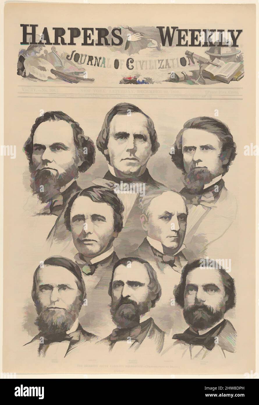 Art inspiré par la délégation sécante de Caroline du Sud photographiée par Brady (de Harper's Weekly, vol. IV), 22 décembre 1860, gravure de bois après photographies, feuille : 15 3/8 × 10 1/2 po. (39 × 26,7 cm), estampes, d'après Mathew B. Brady (américain, né en Irlande, 1823?–1896 New York, œuvres classiques modernisées par Artotop avec une touche de modernité. Formes, couleur et valeur, impact visuel accrocheur sur l'art émotions par la liberté d'œuvres d'art d'une manière contemporaine. Un message intemporel qui cherche une nouvelle direction créative. Artistes qui se tournent vers le support numérique et créent le NFT Artotop Banque D'Images