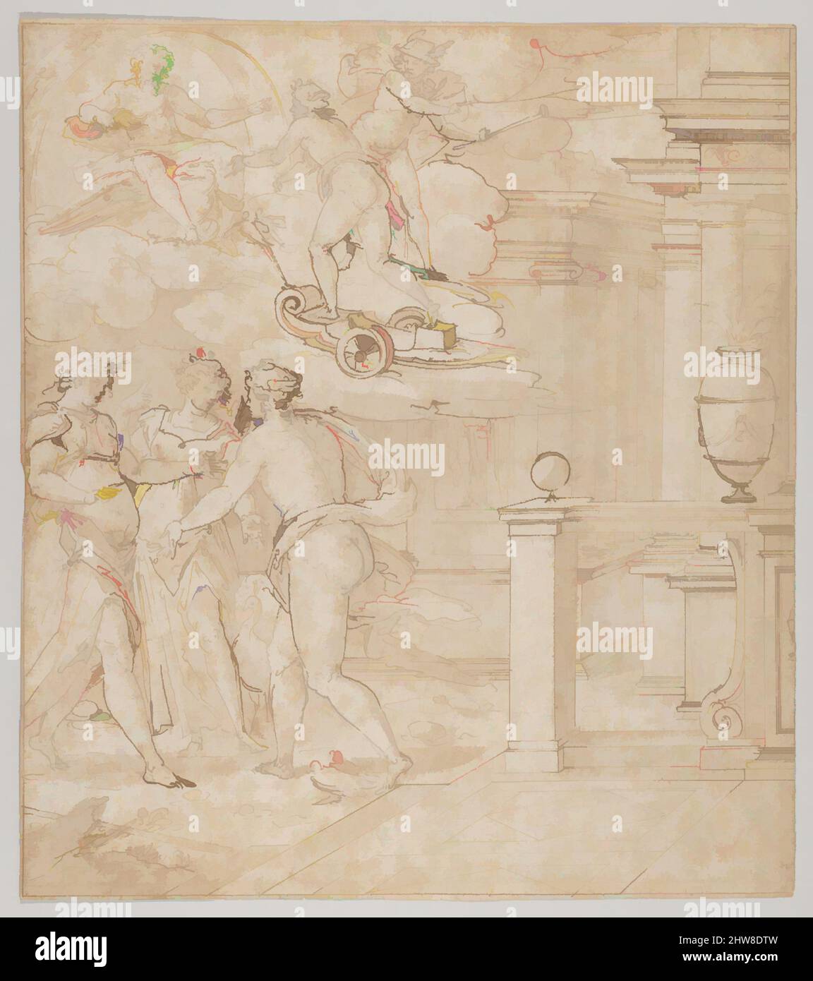 Art inspiré par Tapestry Design avec Vénus à la recherche de l'aide de Juno, Ceres et Jupiter, 1555–65, encre stylo et brune, partiellement sur craie noire avec un lavage gris-brun, feuille: 11 15/16 × 10 9/16 po. (30,4 × 26,9 cm), Giovanni Battista Castello, appelé il Bergamasco (Italien, Gandino 1509–, oeuvres classiques modernisées par Artotop avec une touche de modernité. Formes, couleur et valeur, impact visuel accrocheur sur l'art émotions par la liberté d'œuvres d'art d'une manière contemporaine. Un message intemporel qui cherche une nouvelle direction créative. Artistes qui se tournent vers le support numérique et créent le NFT Artotop Banque D'Images