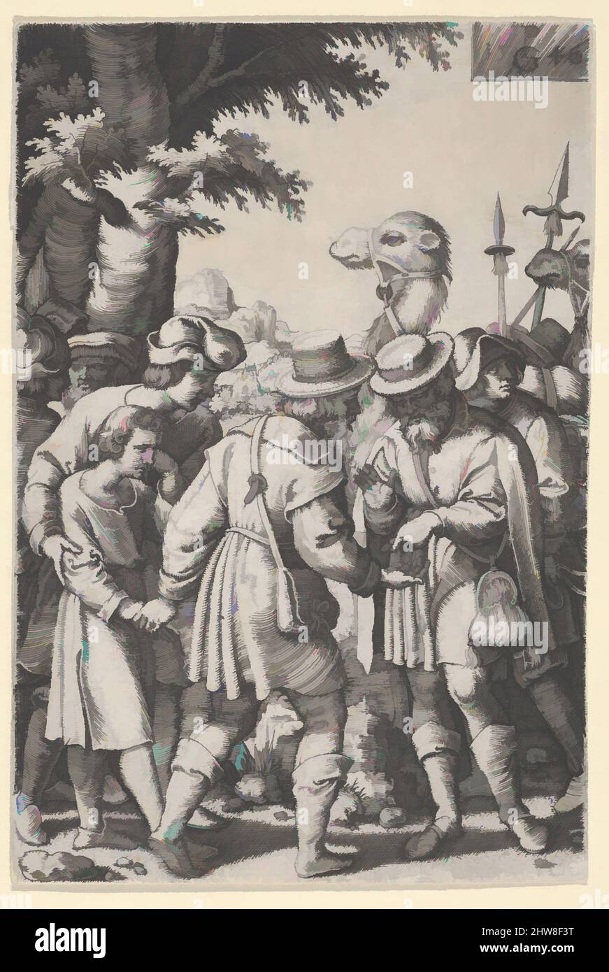Art inspiré par Joseph vendu aux marchands, de l'histoire de Joseph, 1546, gravure, feuille: 4 9/16 × 3 1/16 po. (11,6 × 7,7 cm), tirages, Georg Pentz (allemand, Wroclaw ca. 1500–1550 Leipzig, œuvres classiques modernisées par Artotop avec une touche de modernité. Formes, couleur et valeur, impact visuel accrocheur sur l'art émotions par la liberté d'œuvres d'art d'une manière contemporaine. Un message intemporel qui cherche une nouvelle direction créative. Artistes qui se tournent vers le support numérique et créent le NFT Artotop Banque D'Images