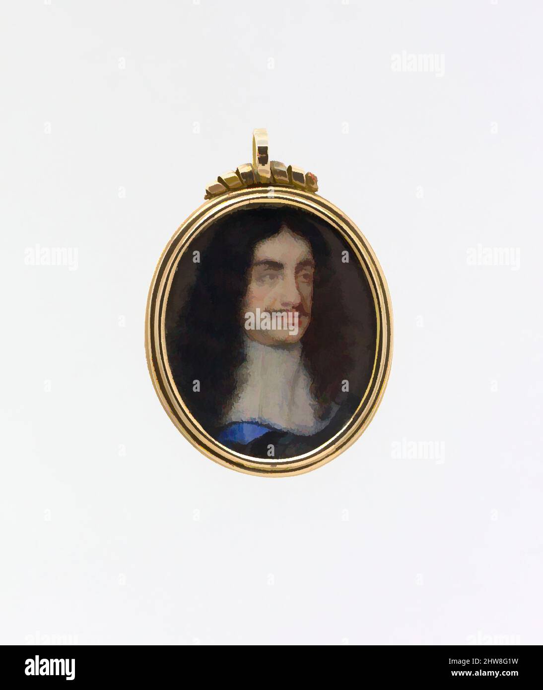 Art inspiré par Charles II (1630–1685), roi d'Angleterre, Vellum posé sur une carte préparée avec un dos en forme de gessoed, ovale, 1 1/4 x 1 1/8 po. (33 x 27 mm), miniatures, style de Samuel Cooper (Britannique, probablement après 1672, oeuvres classiques modernisées par Artotop avec un peu de modernité. Formes, couleur et valeur, impact visuel accrocheur sur l'art émotions par la liberté d'œuvres d'art d'une manière contemporaine. Un message intemporel qui cherche une nouvelle direction créative. Artistes qui se tournent vers le support numérique et créent le NFT Artotop Banque D'Images