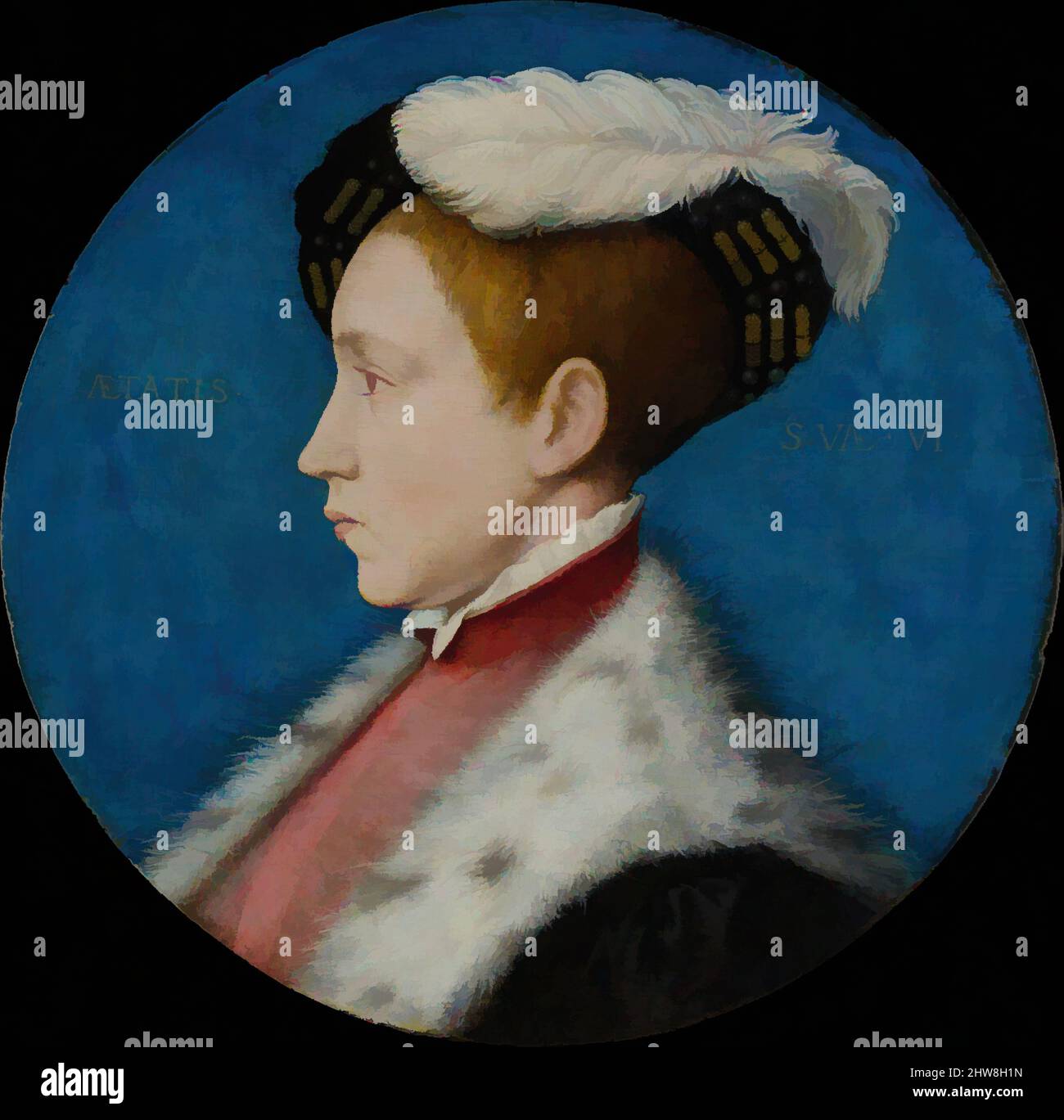 Art inspiré par Edward VI (1537-1553), quand duc de Cornwall, vers. 1545 ; 1547 ou ultérieur retravaillé, huile et or sur chêne, diamètre 12 3/4 in. (32,4 cm), peintures, atelier de Hans Holbein le plus jeune, Edward, le seul fils légitime de Henri VIII, est né le 12 octobre 1537 et couronné, oeuvres classiques modernisées par Artotop avec un peu de modernité. Formes, couleur et valeur, impact visuel accrocheur sur l'art émotions par la liberté d'œuvres d'art d'une manière contemporaine. Un message intemporel qui cherche une nouvelle direction créative. Artistes qui se tournent vers le support numérique et créent le NFT Artotop Banque D'Images