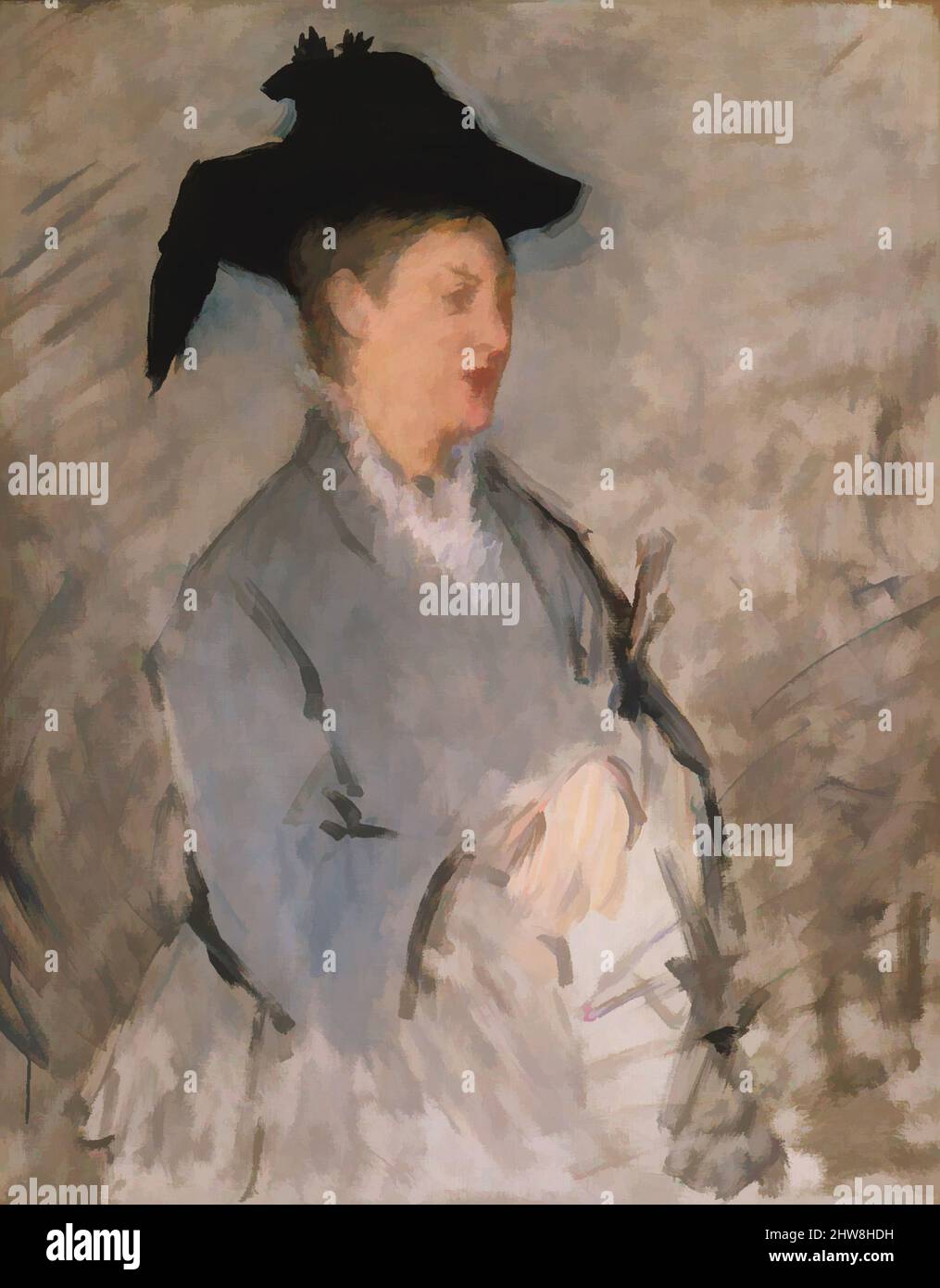 Art inspiré par Madame Édouard Manet (Suzanne Leenhoff, 1830–1906), env. 1873, huile sur toile, 39 1/2 x 30 7/8 in. (100,3 x 78,4 cm), peintures, Édouard Manet (français, Paris 1832–1883 Paris), Manet ne réalise que six portraits de sa femme, la pianiste néerlandaise Suzanne Leenhoff, dans les années, des œuvres classiques modernisées par Artotop avec une touche de modernité. Formes, couleur et valeur, impact visuel accrocheur sur l'art émotions par la liberté d'œuvres d'art d'une manière contemporaine. Un message intemporel qui cherche une nouvelle direction créative. Artistes qui se tournent vers le support numérique et créent le NFT Artotop Banque D'Images