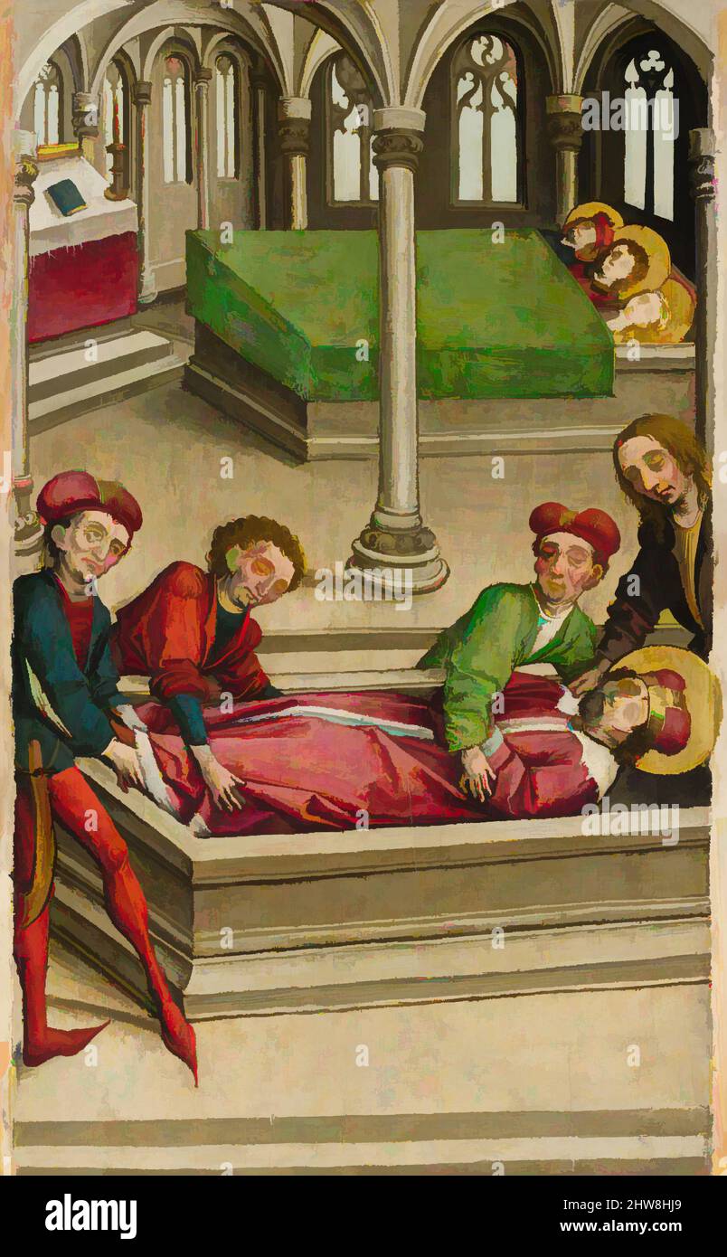 Art inspiré par le Burial de Saint Venceslas, ca. 1490–1500, huile et or sur épicéa, surface peinte, y compris bordure noire, 27 1/8 x 17 po (68,9 x 43,2 cm), peintures, Maître d'Eggenburg (autrichien, Tyrol, actif 1490–1500, oeuvres classiques modernisées par Artotop avec une touche de modernité. Formes, couleur et valeur, impact visuel accrocheur sur l'art émotions par la liberté d'œuvres d'art d'une manière contemporaine. Un message intemporel qui cherche une nouvelle direction créative. Artistes qui se tournent vers le support numérique et créent le NFT Artotop Banque D'Images