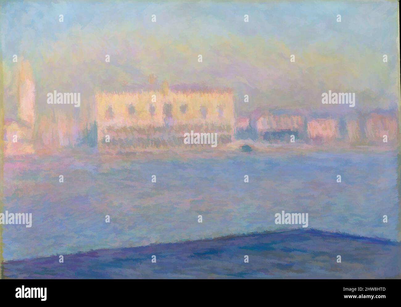 Art inspiré par le Palais des Doges vu de San Giorgio Maggiore, 1908, huile sur toile, 25 3/4 x 36 1/2 po. (65,4 x 92,7 cm), peintures, Claude Monet (français, Paris 1840–1926 Giverny), Monet a visité Venise pour la première fois à l'automne 1908. Captivé par la « lumière unique », il embarque, les œuvres classiques modernisées par Artotop avec une touche de modernité. Formes, couleur et valeur, impact visuel accrocheur sur l'art émotions par la liberté d'œuvres d'art d'une manière contemporaine. Un message intemporel qui cherche une nouvelle direction créative. Artistes qui se tournent vers le support numérique et créent le NFT Artotop Banque D'Images