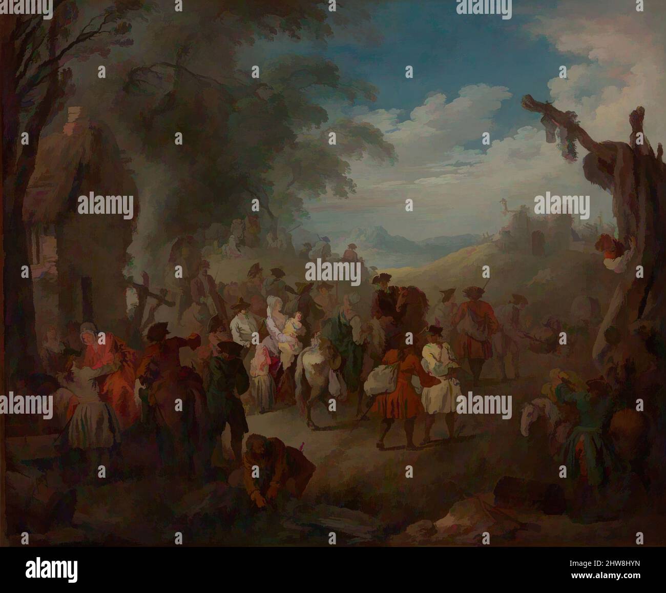 Art inspiré par les troupes sur la marche, ca. 1725, huile sur toile, 21 1/4 x 25 3/4 in. (54 x 65,4 cm), peintures, Jean-Baptiste Joseph Pater (français, Valenciennes 1695–1736 Paris), Élève de Watteau, Pater est né au nord à Valenciennes, une région qui, ayant appartenu aux Espagnols, des œuvres classiques modernisées par Artotop avec un peu de modernité. Formes, couleur et valeur, impact visuel accrocheur sur l'art émotions par la liberté d'œuvres d'art d'une manière contemporaine. Un message intemporel qui cherche une nouvelle direction créative. Artistes qui se tournent vers le support numérique et créent le NFT Artotop Banque D'Images