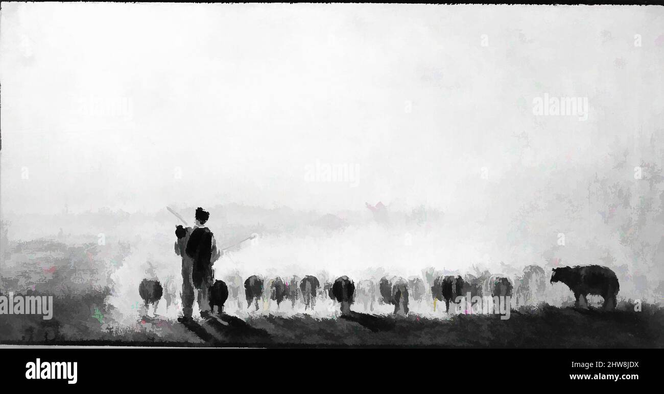 Art inspiré par Shepherd avec une Flock of Sheep, 1870, huile sur toile, 4 7/8 x 8 7/8 po. (12,4 x 22,5 cm), peintures, Ilia Efimovich Repin (russe, Chuguev 1844–1930 Kuokkala, œuvres classiques modernisées par Artotop avec une touche de modernité. Formes, couleur et valeur, impact visuel accrocheur sur l'art émotions par la liberté d'œuvres d'art d'une manière contemporaine. Un message intemporel qui cherche une nouvelle direction créative. Artistes qui se tournent vers le support numérique et créent le NFT Artotop Banque D'Images