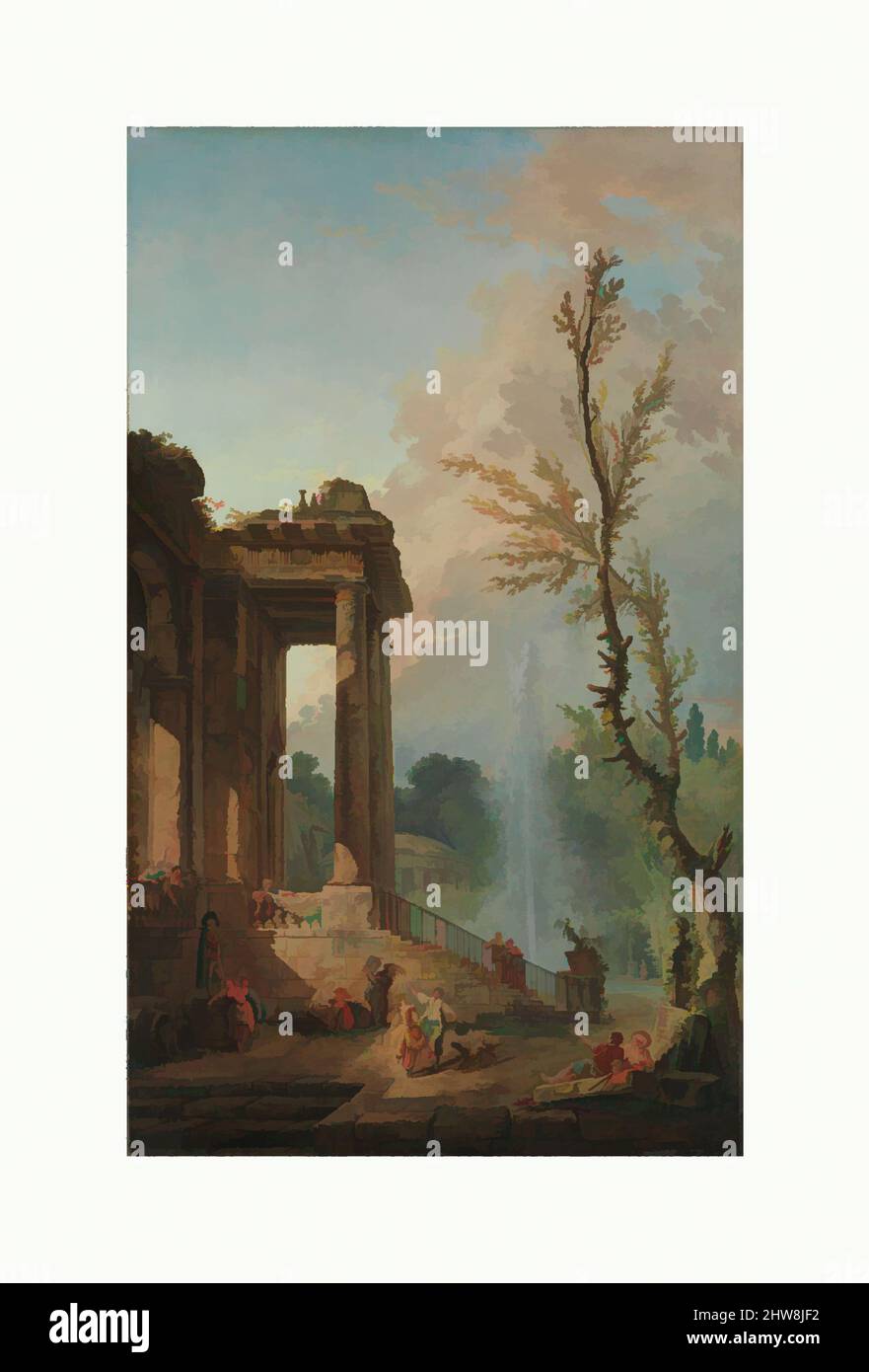 Art inspiré par le Portico d'un manoir, 1773, huile sur toile, 80 3/4 x 48 1/4 po. (205,1 x 122,6 cm), peintures, Hubert Robert (français, Paris 1733–1808 Paris), cette peinture commandée par un financier, Jean-François Bergeret de Frouville, a été exposée au salon de Paris de, œuvres classiques modernisées par Artotop avec une touche de modernité. Formes, couleur et valeur, impact visuel accrocheur sur l'art émotions par la liberté d'œuvres d'art d'une manière contemporaine. Un message intemporel qui cherche une nouvelle direction créative. Artistes qui se tournent vers le support numérique et créent le NFT Artotop Banque D'Images