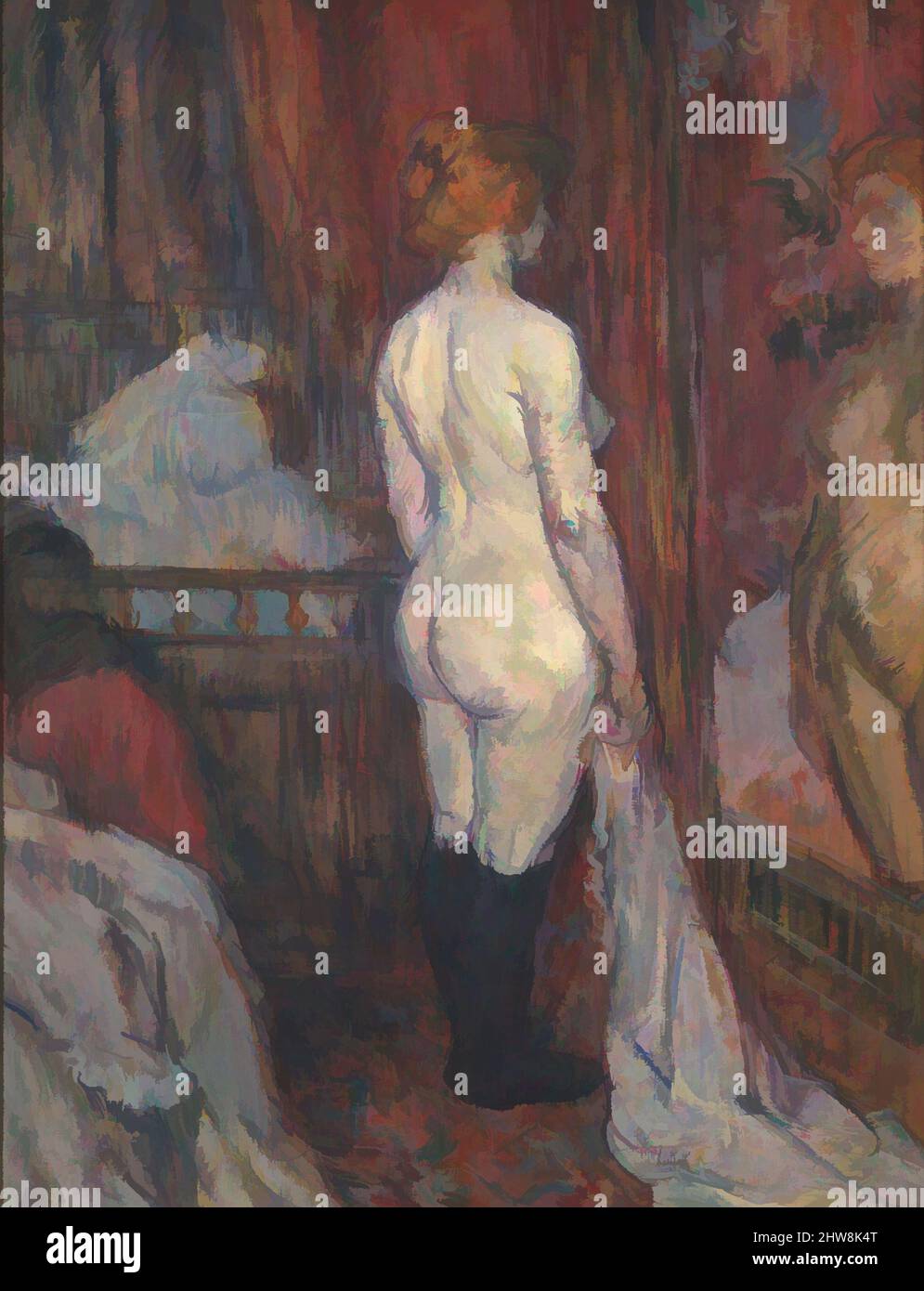 Art inspiré par Woman Before a Mirror, 1897, huile sur carton, 24 1/2 x 18 1/2 po. (62,2 x 47 cm), peintures, Henri de Toulouse-Lautrec (français, Albi 1864–1901 Saint-André-du-Bois), la vie indolente et cloisonnée de prostituées ont fait l’objet de certaines des œuvres les plus puissantes de Lautrec, œuvres classiques modernisées par Artotop avec une touche de modernité. Formes, couleur et valeur, impact visuel accrocheur sur l'art émotions par la liberté d'œuvres d'art d'une manière contemporaine. Un message intemporel qui cherche une nouvelle direction créative. Artistes qui se tournent vers le support numérique et créent le NFT Artotop Banque D'Images
