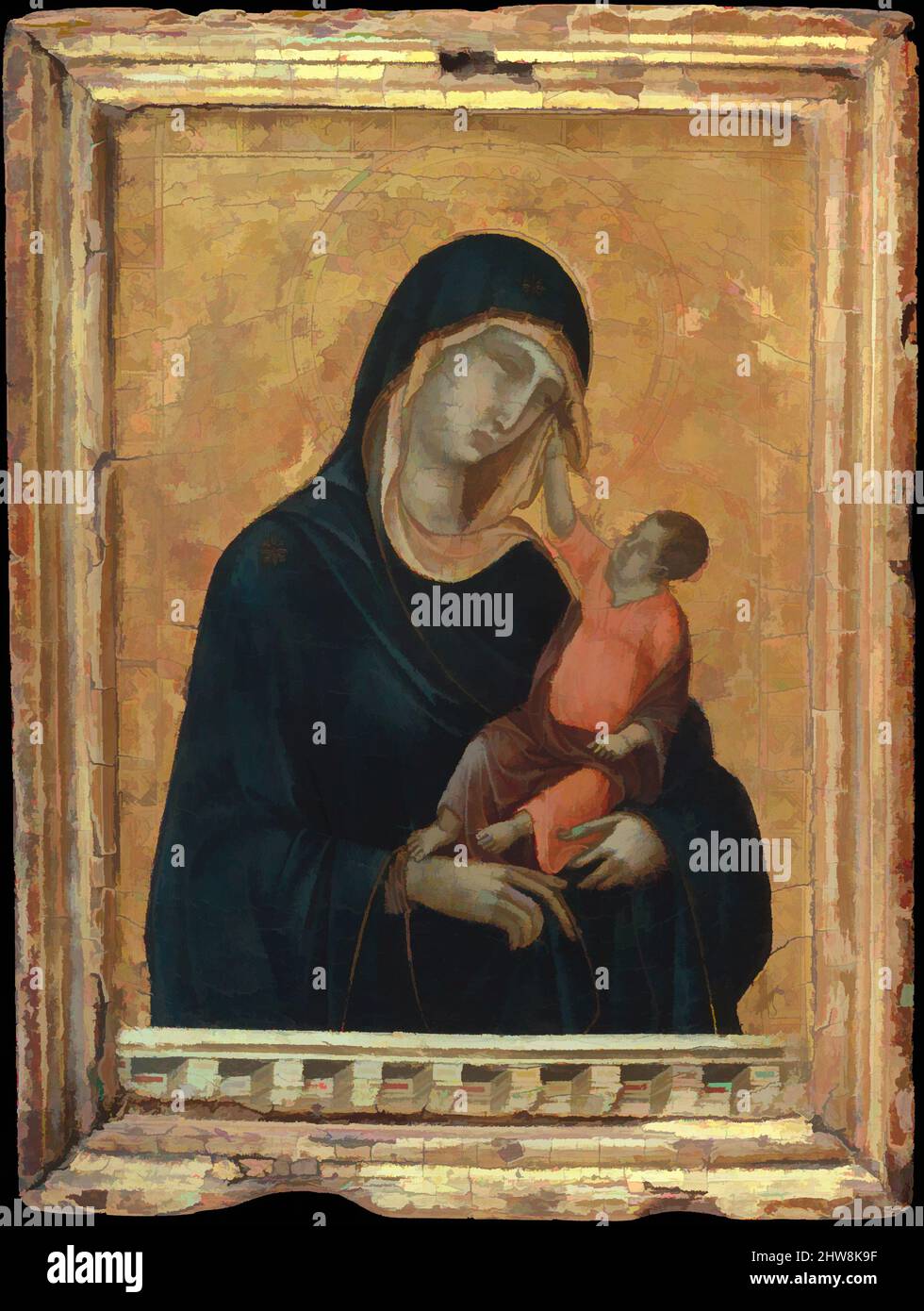 Art inspiré par Madonna et l'enfant, ca. 1290–1300, Tempera et or sur bois, en tout, avec cadre engagé, 11 x 8 1/4 po. (27,9 x 21 cm); surface peinte 9 3/8 x 6 1/2 po (23,8 x 16,5 cm), peintures, Duccio di Buoninsegna (italien, actif par 1278–mort Sienne 1318), Duccio est le fondateur, oeuvres classiques modernisées par Artotop avec un peu de modernité. Formes, couleur et valeur, impact visuel accrocheur sur l'art émotions par la liberté d'œuvres d'art d'une manière contemporaine. Un message intemporel qui cherche une nouvelle direction créative. Artistes qui se tournent vers le support numérique et créent le NFT Artotop Banque D'Images